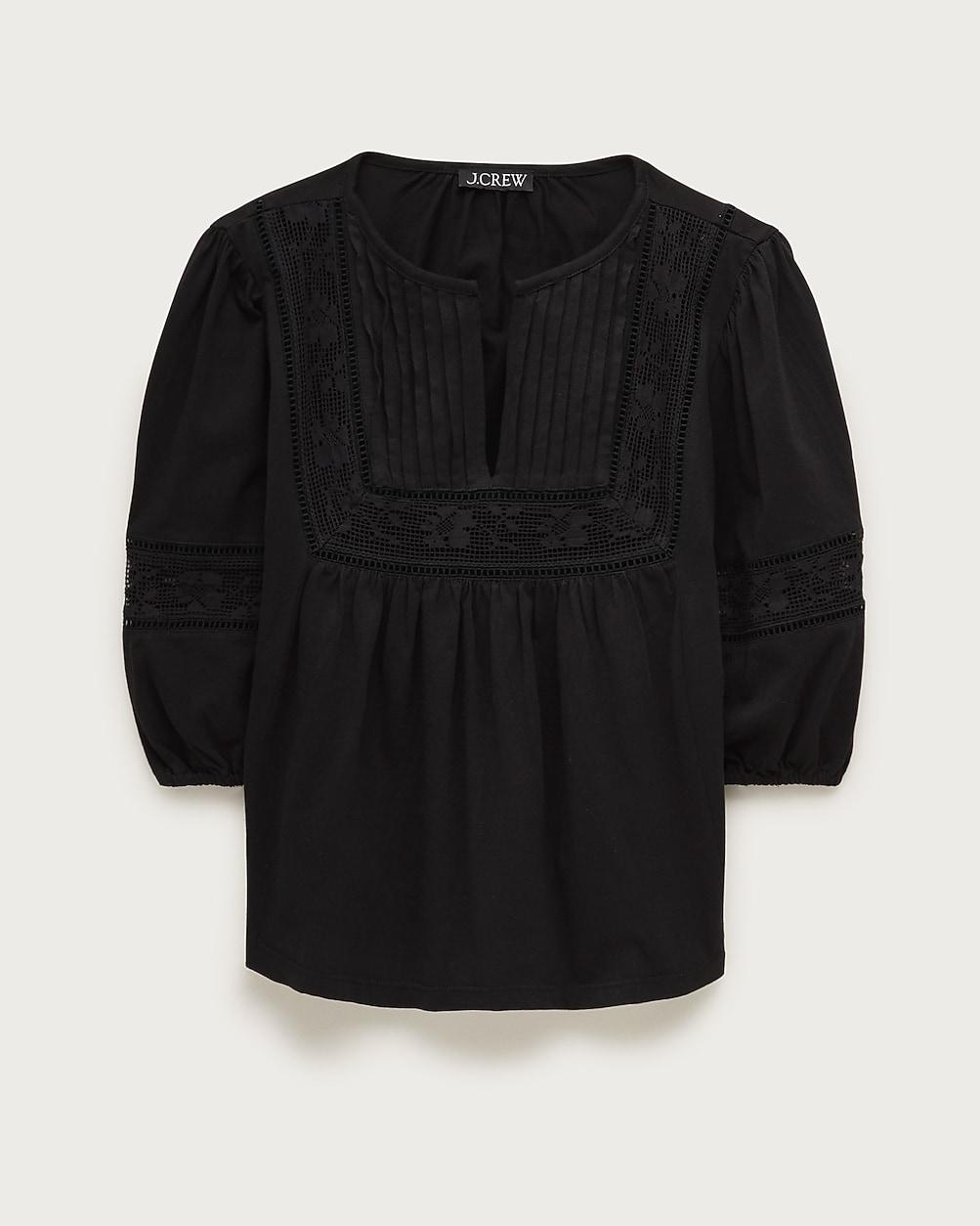 Lace-trim puff-sleeve shirt in broken-in jersey by J.CREW