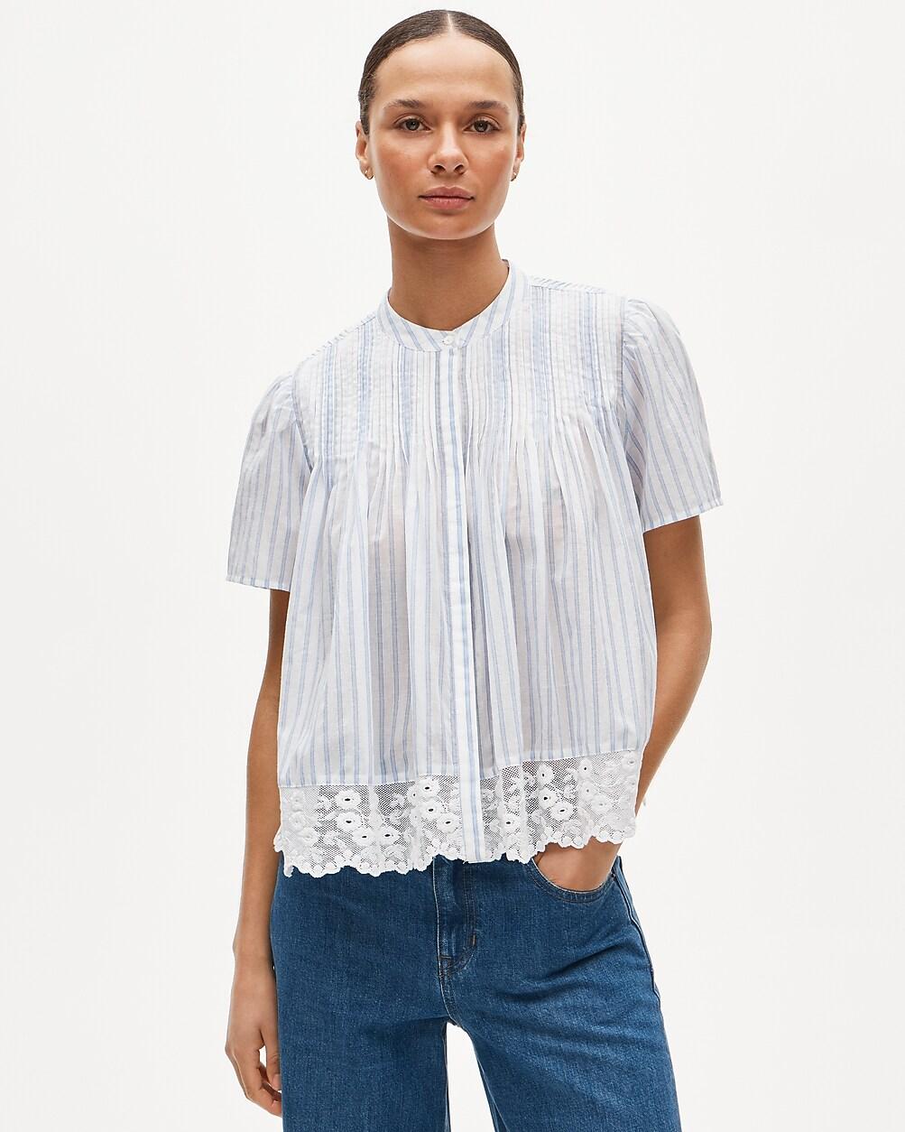Lace-trim short-sleeve top in cotton voile by J.CREW