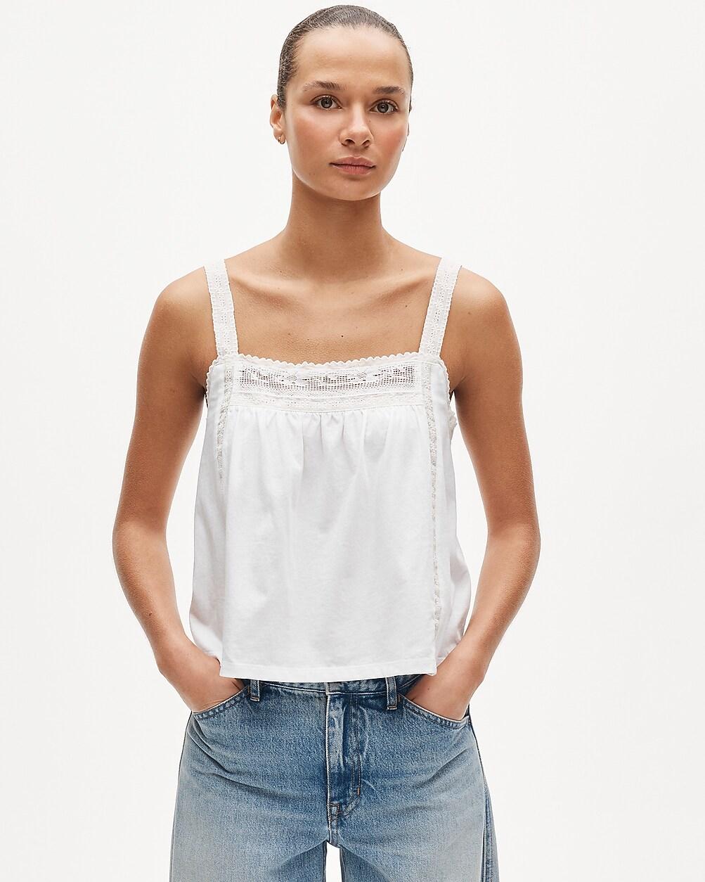 Lace-trim tank top in broken-in jersey by J.CREW