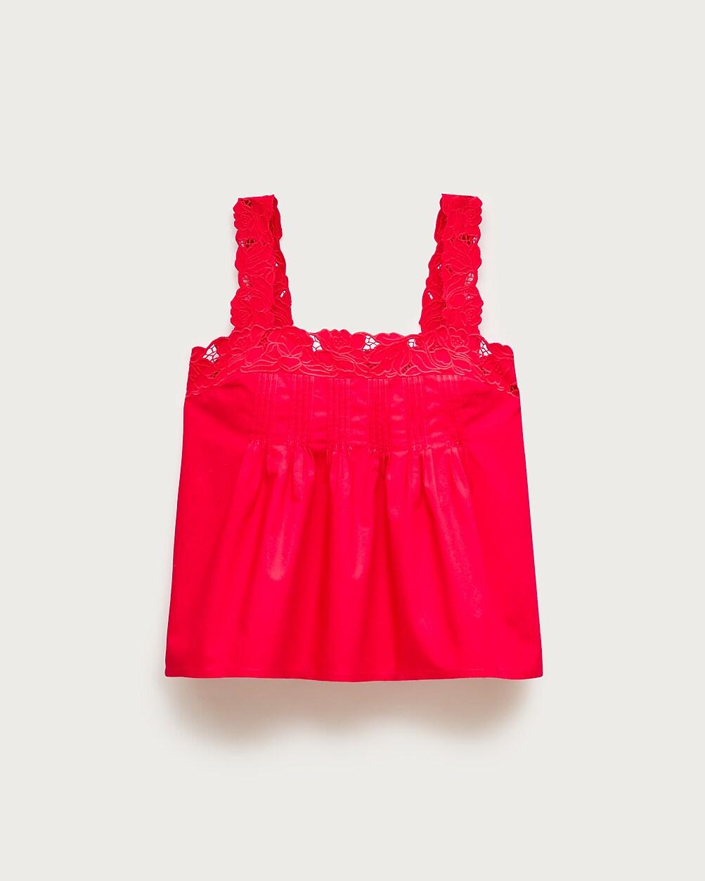 Lace-trim tank top in compact poplin by J.CREW