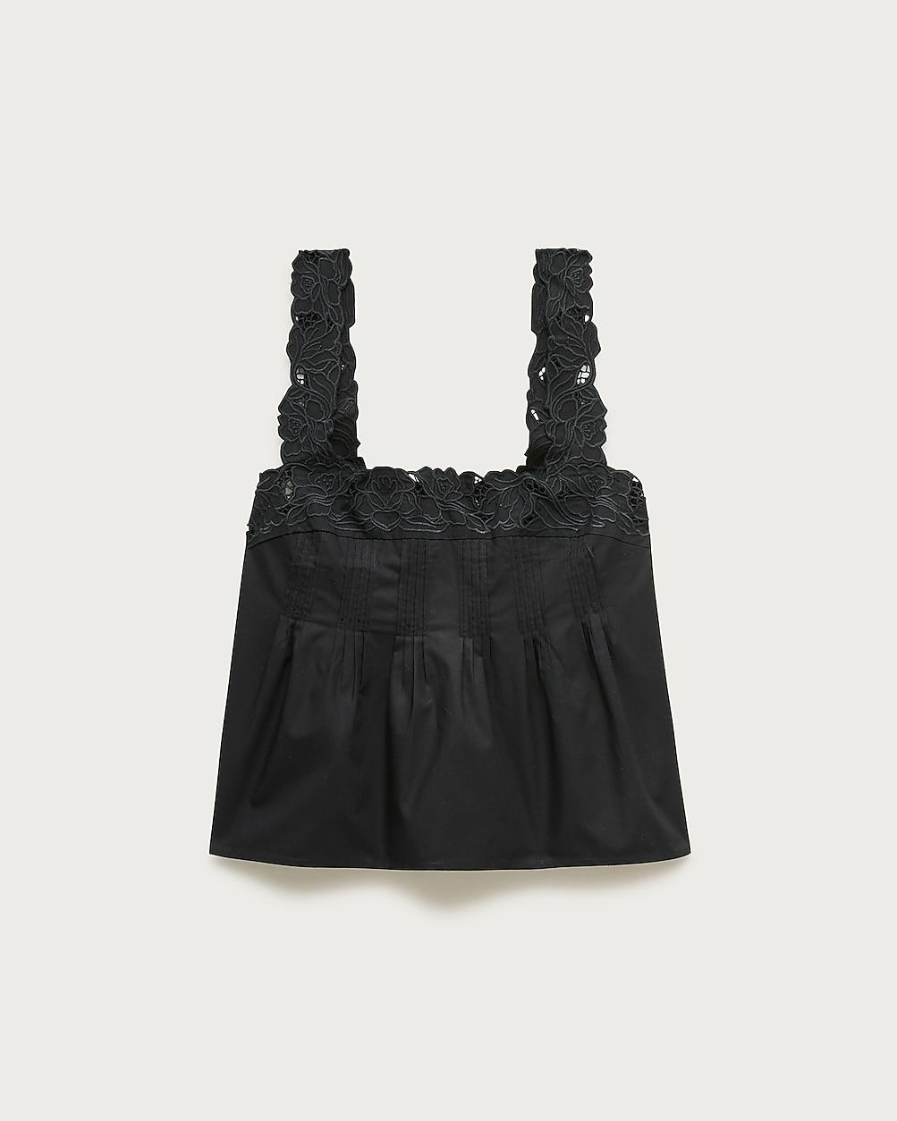 Lace-trim tank top in compact poplin by J.CREW