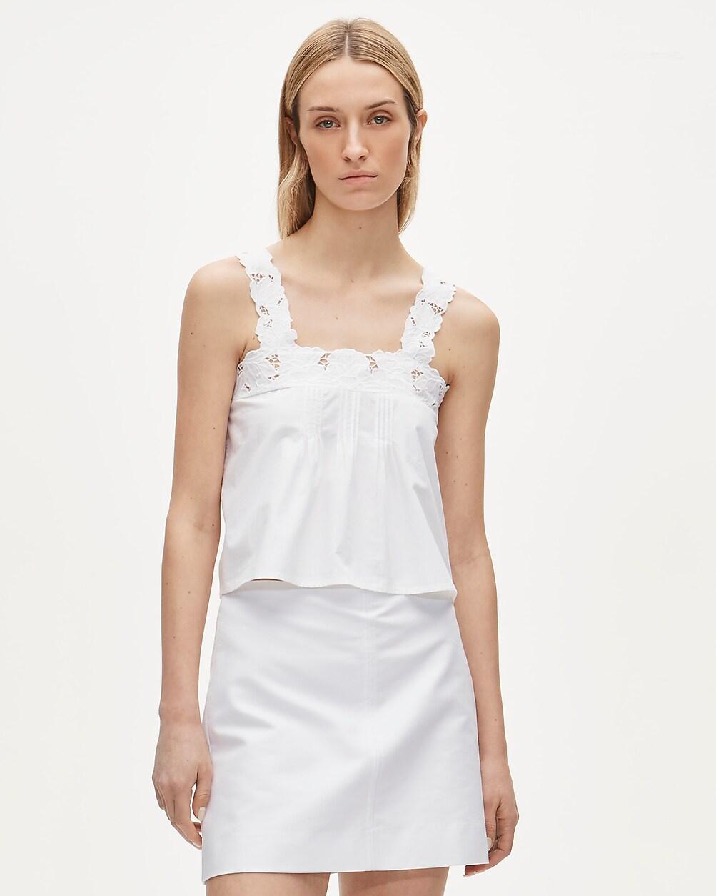 Lace-trim tank top in compact poplin by J.CREW