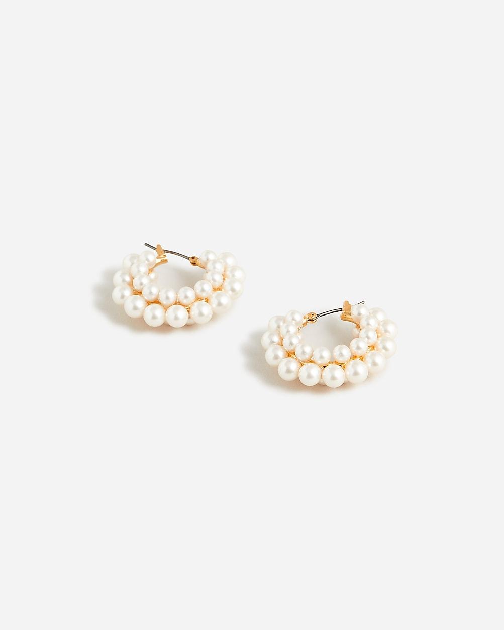 Layered mini-pearl hoop earrings by J.CREW