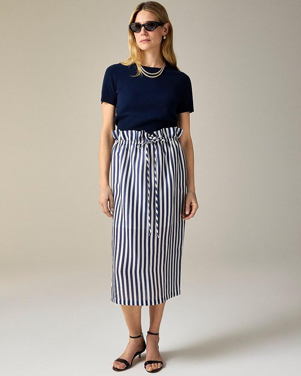 Layered tie-waist midi skirt in stripe by J.CREW