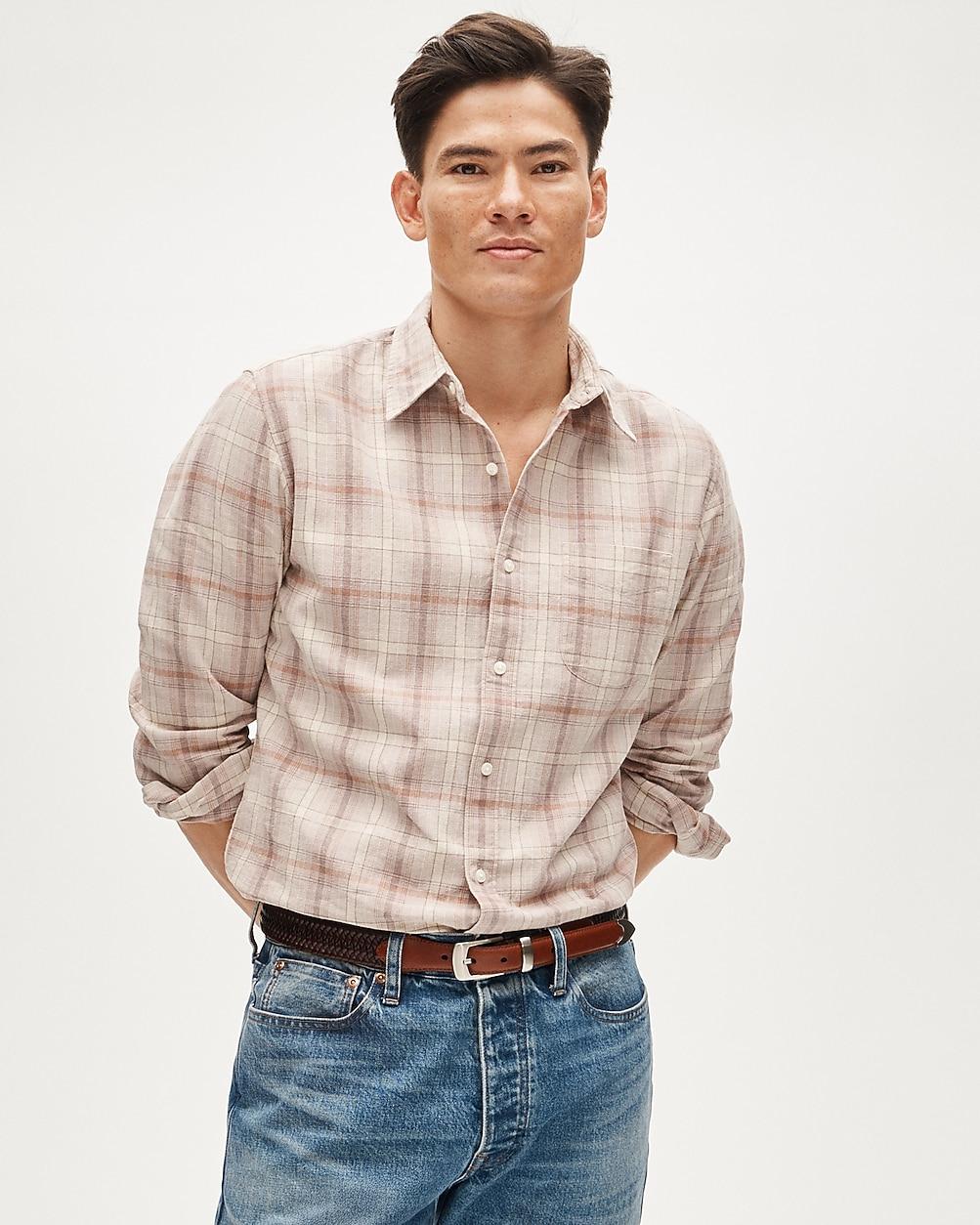 Linen-cotton blend shirt in shadow plaid by J.CREW