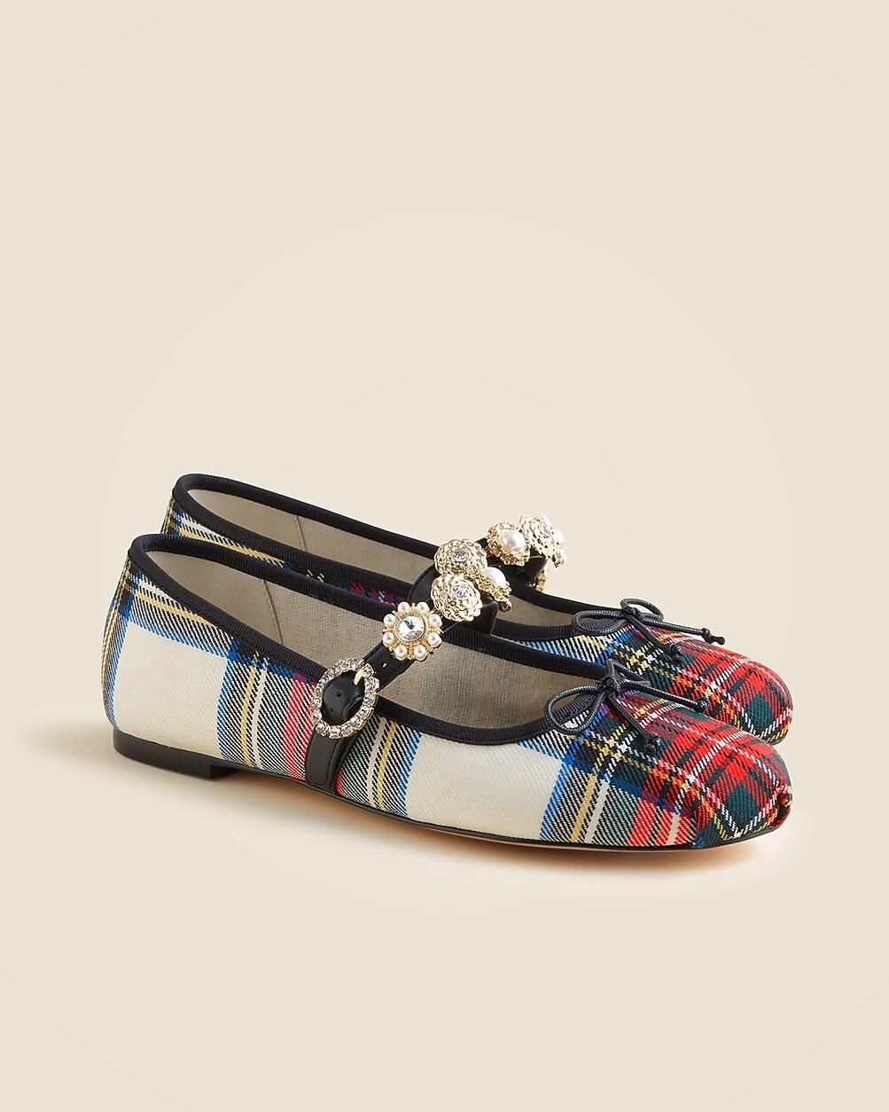 Logan embellished Mary Jane ballet flats in tartan by J.CREW