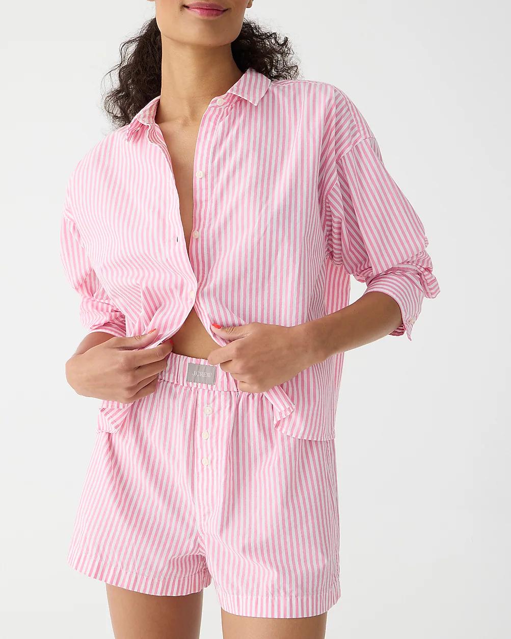 Long-sleeve cotton poplin  boxer short set in stripe by J.CREW