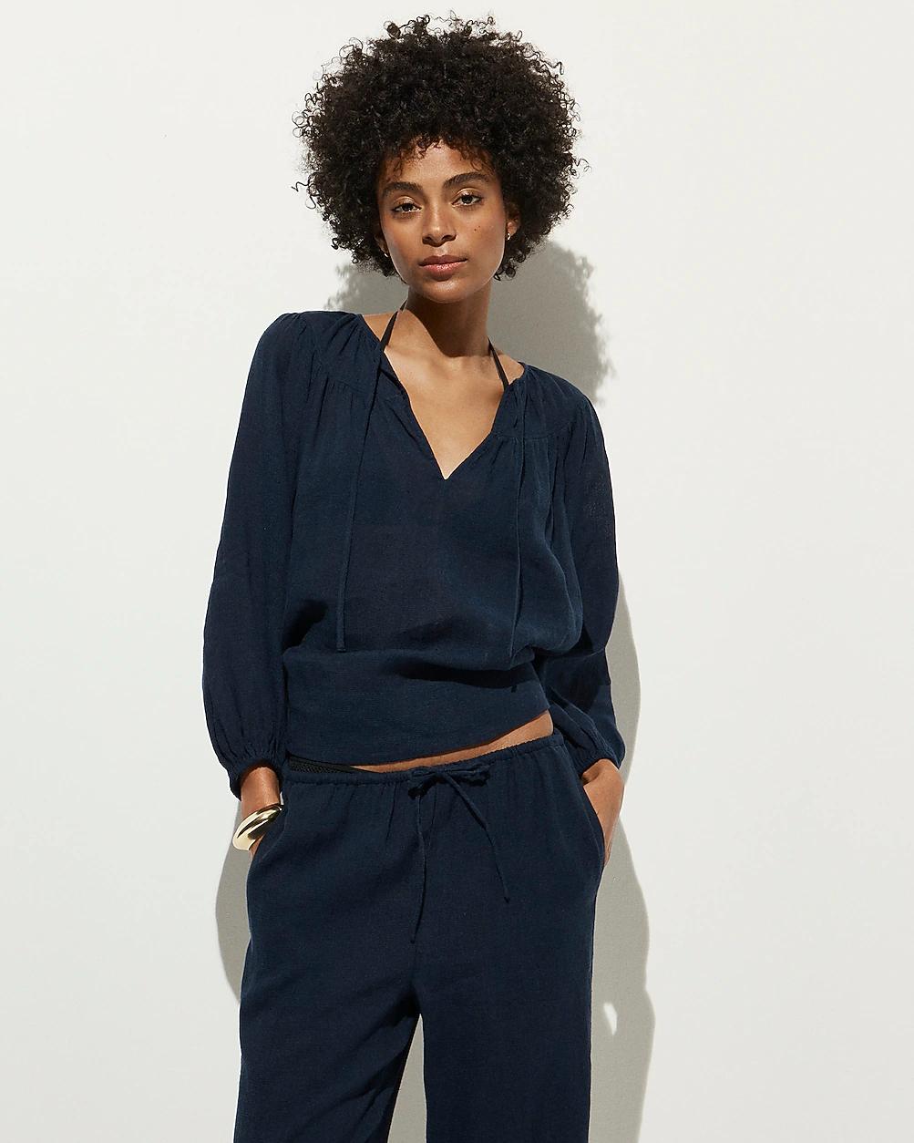 Long-sleeve tunic top in Hampton linen-blend by J.CREW