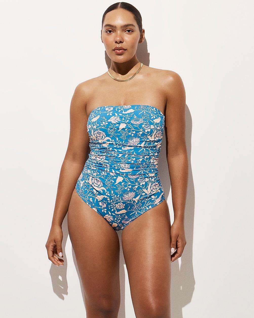 Long-torso Gemma ruched bandeau one-piece in floral print by J.CREW