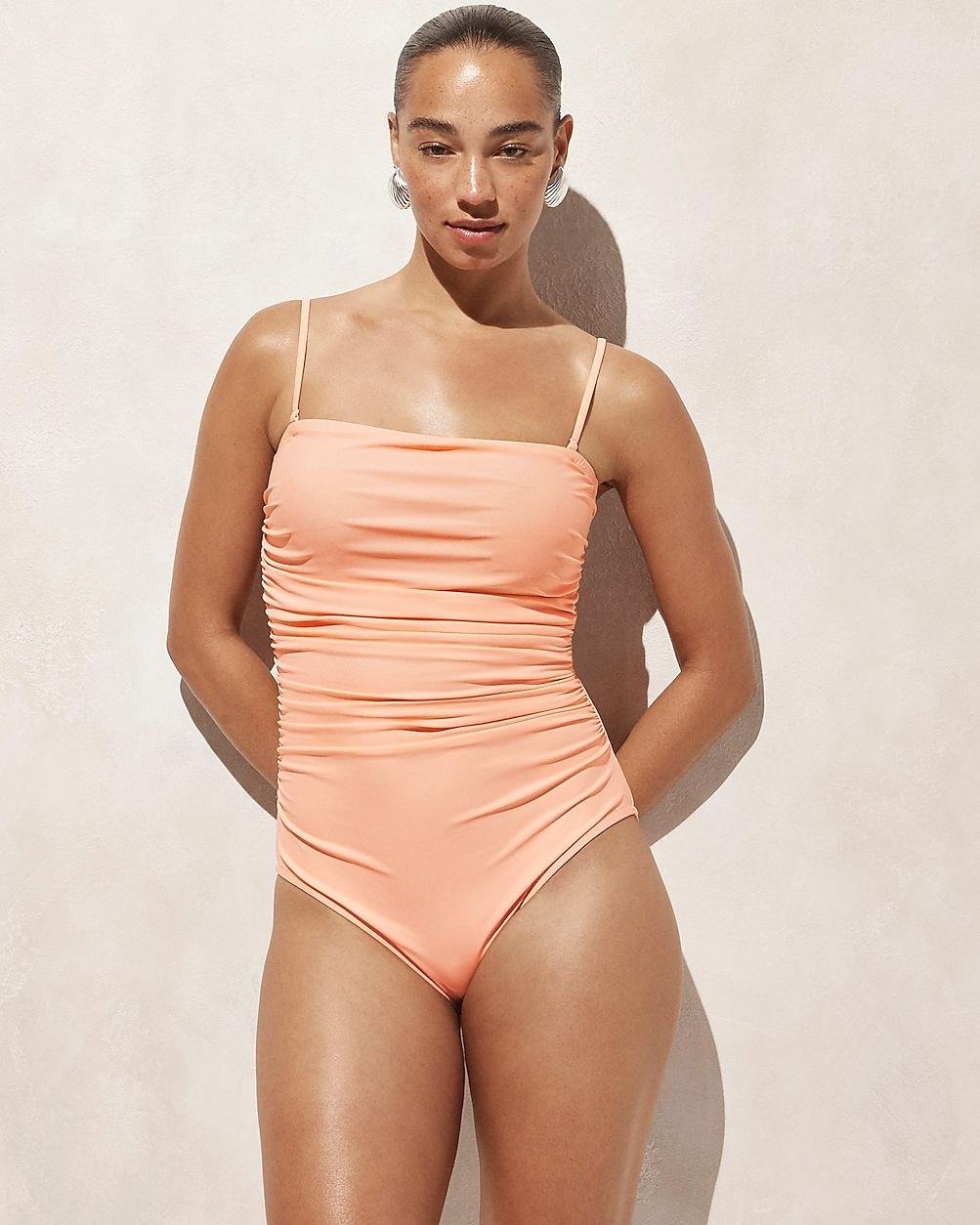 Long-torso ruched bandeau one-piece by J.CREW
