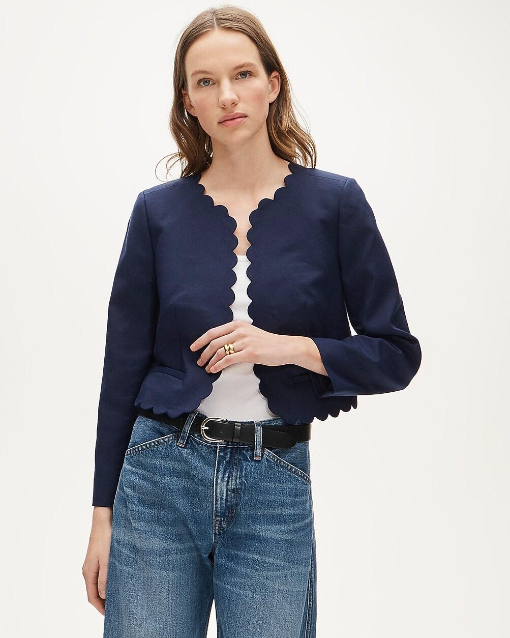 Louisa lady jacket with scalloped trim in Gramercy linen blend by J.CREW
