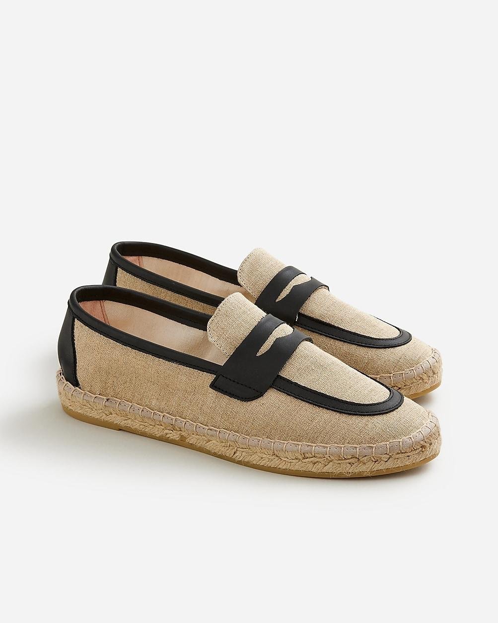 Made-in-Spain loafer espadrilles in linen blend and leather by J.CREW