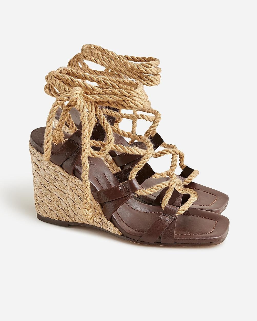 Made-in-Spain rope lace-up high-heel sandals in leather by J.CREW