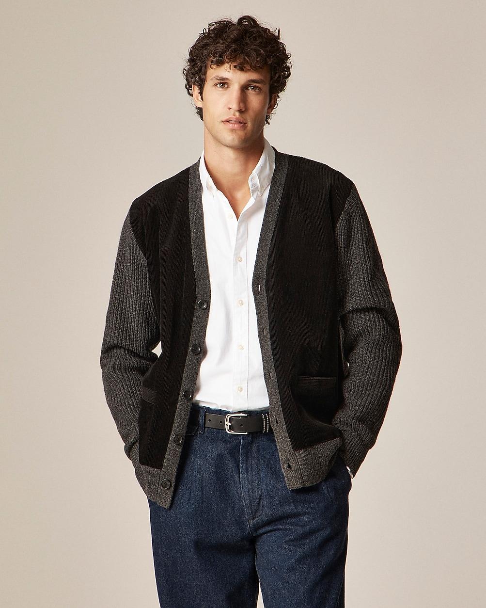 Merino lambswool cardigan with corduroy by J.CREW