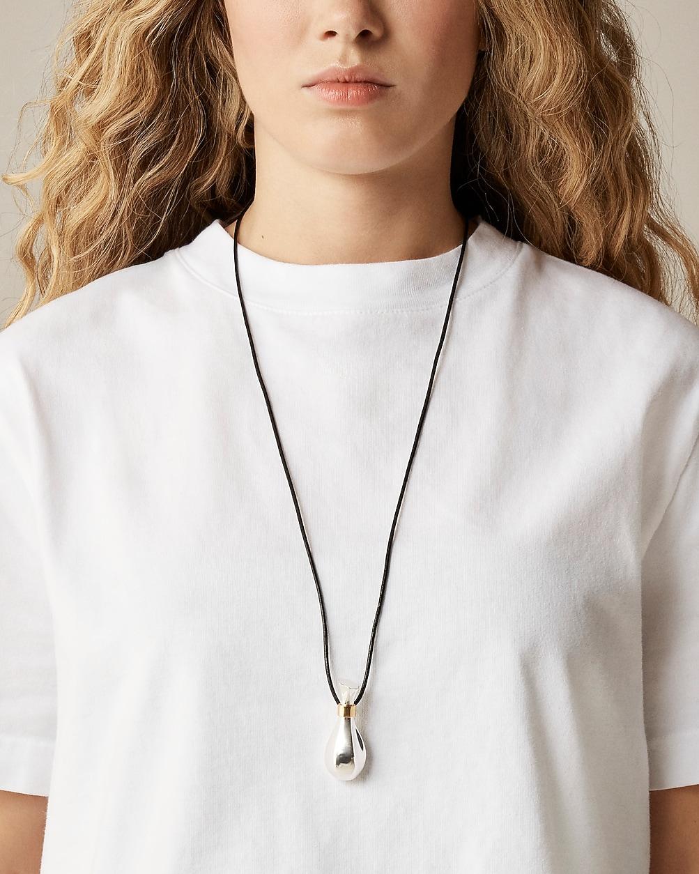 Metallic pendant necklace with leather cord by J.CREW