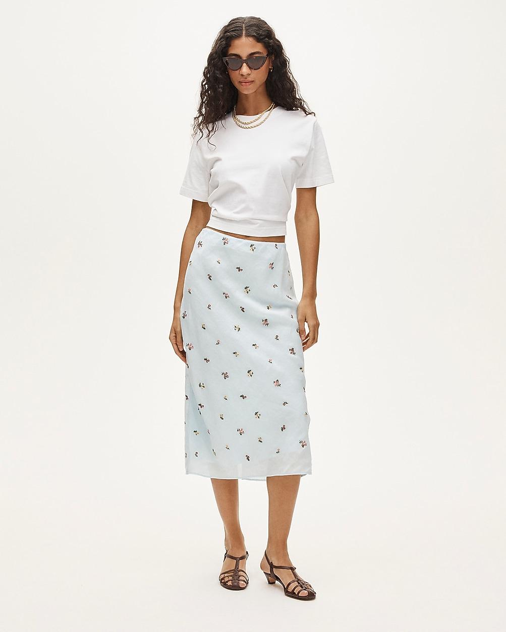 Midi slip skirt in embroidered ramie by J.CREW Midi slip skirt in embroidered ramie by J.CREW