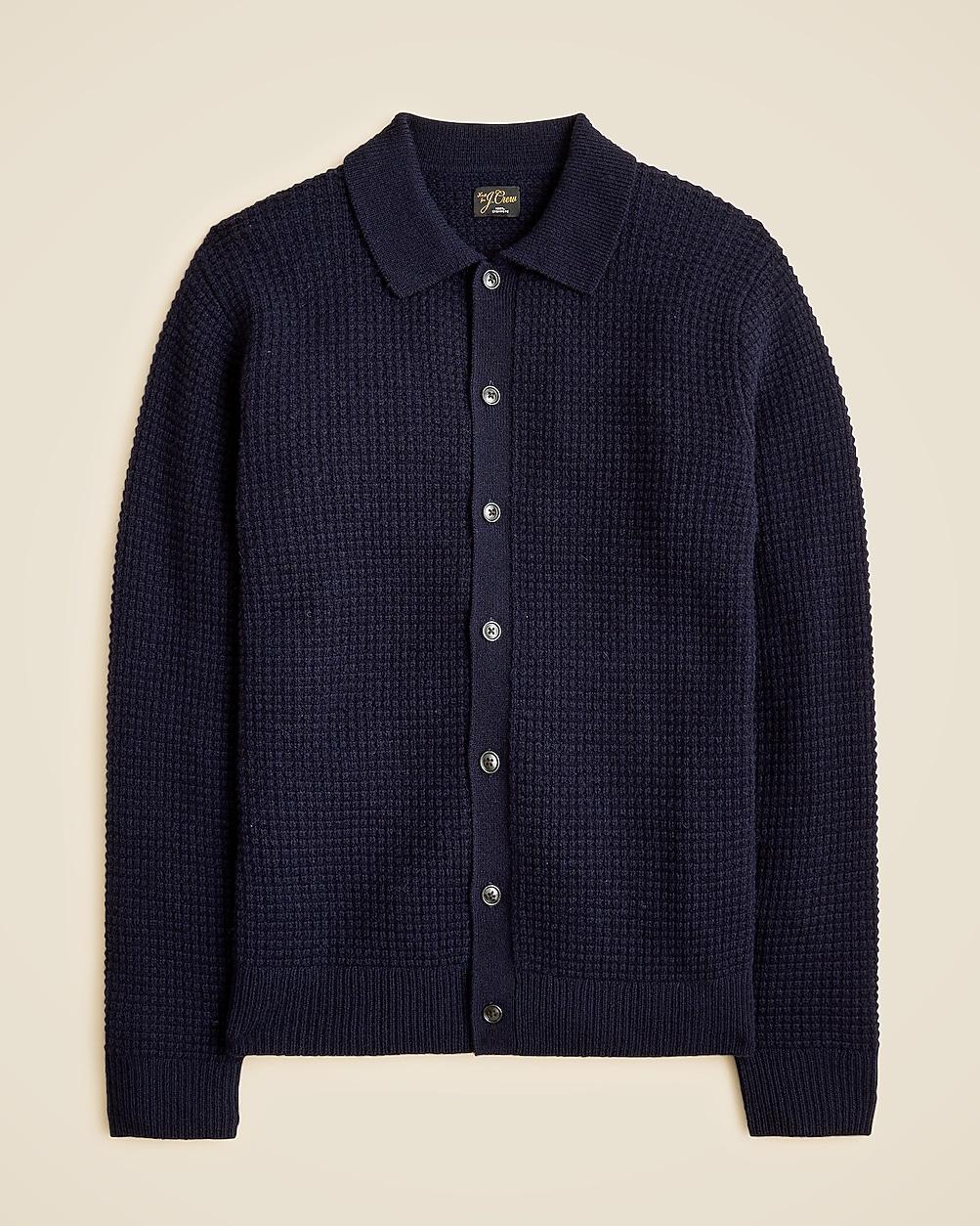 Midweight cashmere waffle-knit polo cardigan sweater by J.CREW Midweight cashmere waffle-knit polo cardigan sweater by J.CREW