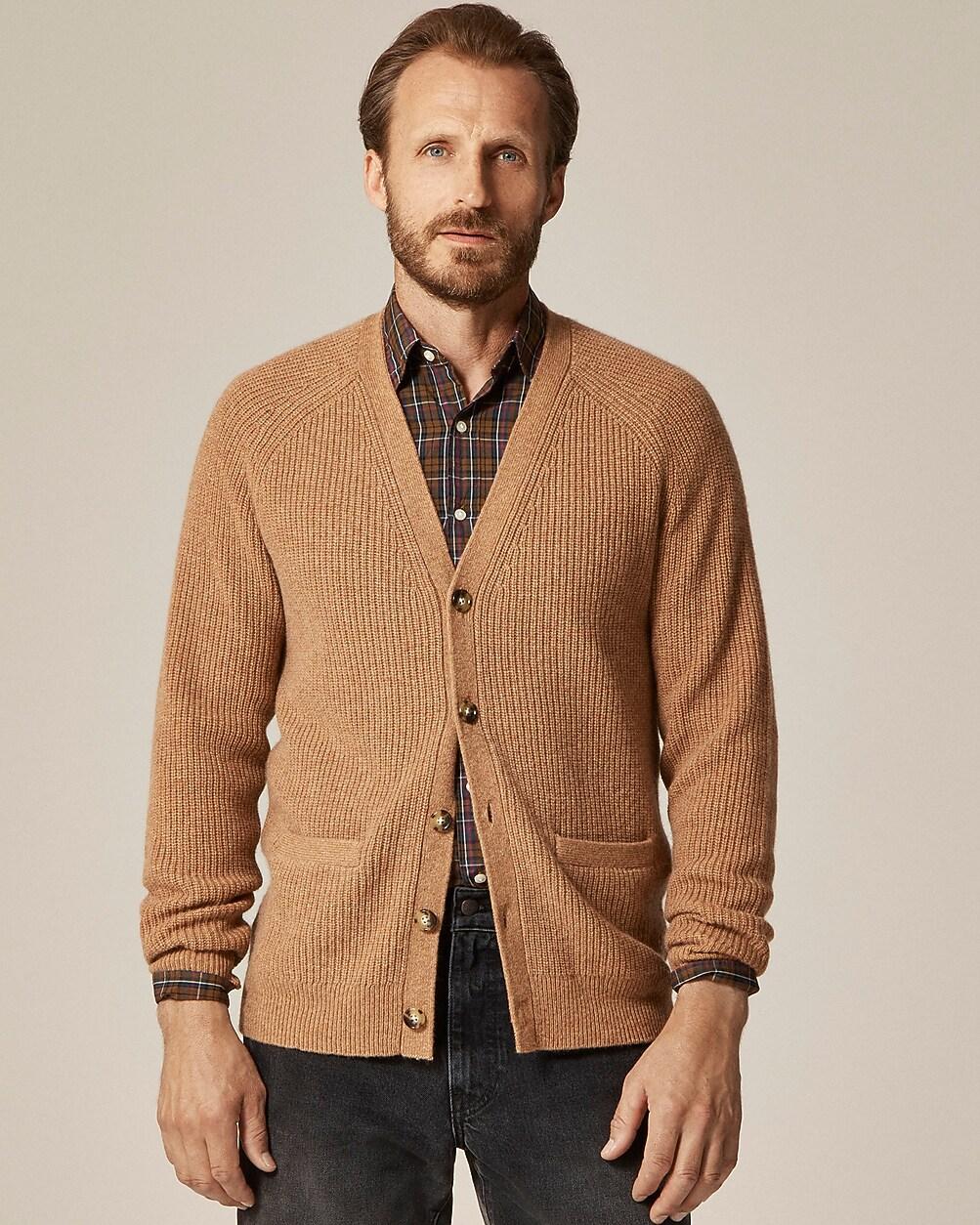 Midweight heathered cashmere ribbed V-neck cardigan by J.CREW