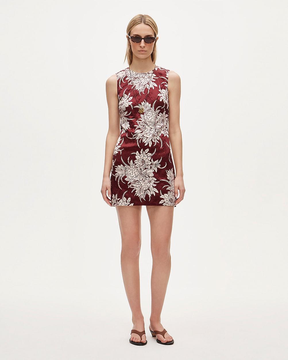 Mini shift dress in pineapple garden-print memory satin by J.CREW