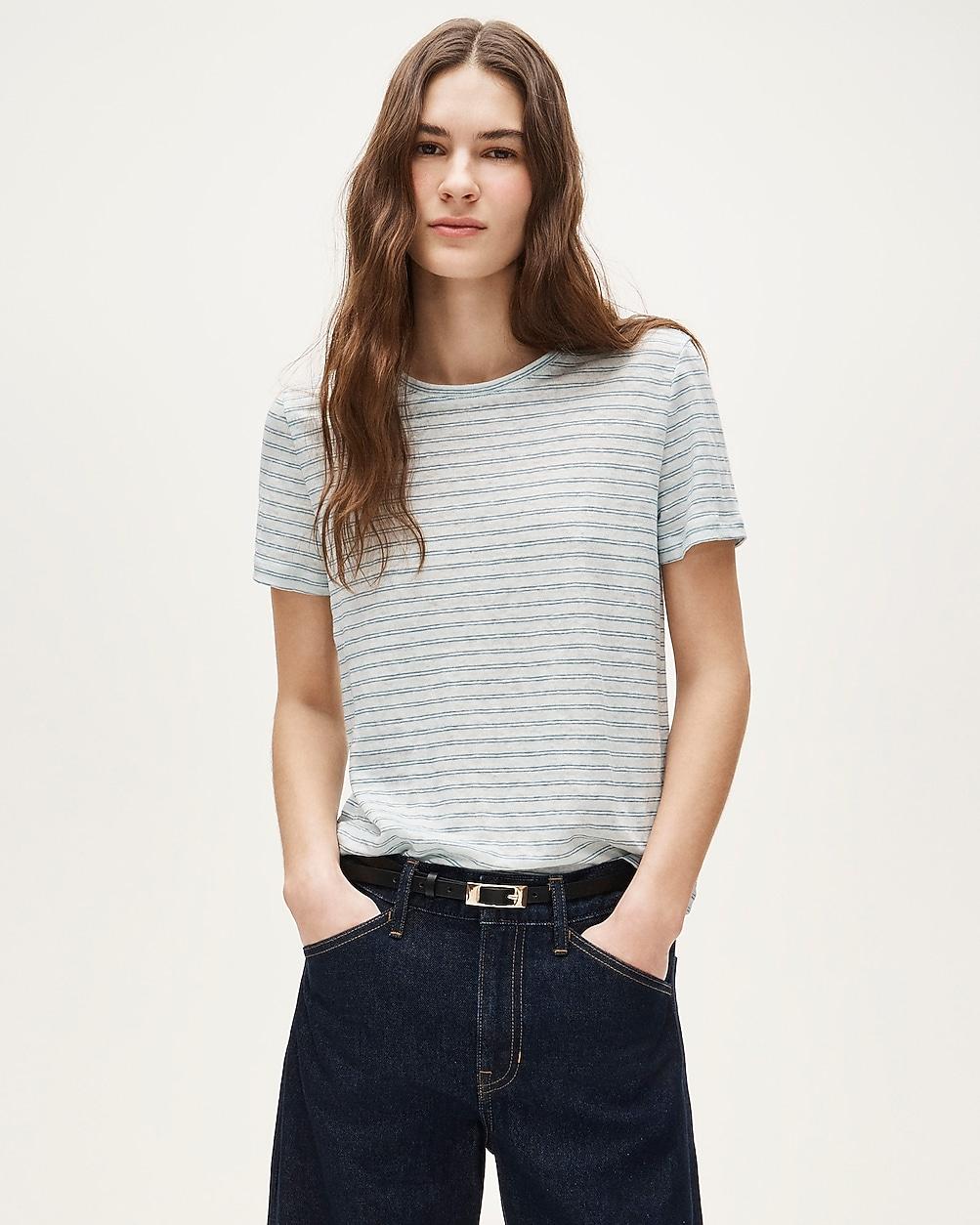 New relaxed linen T-shirt in stripe by J.CREW