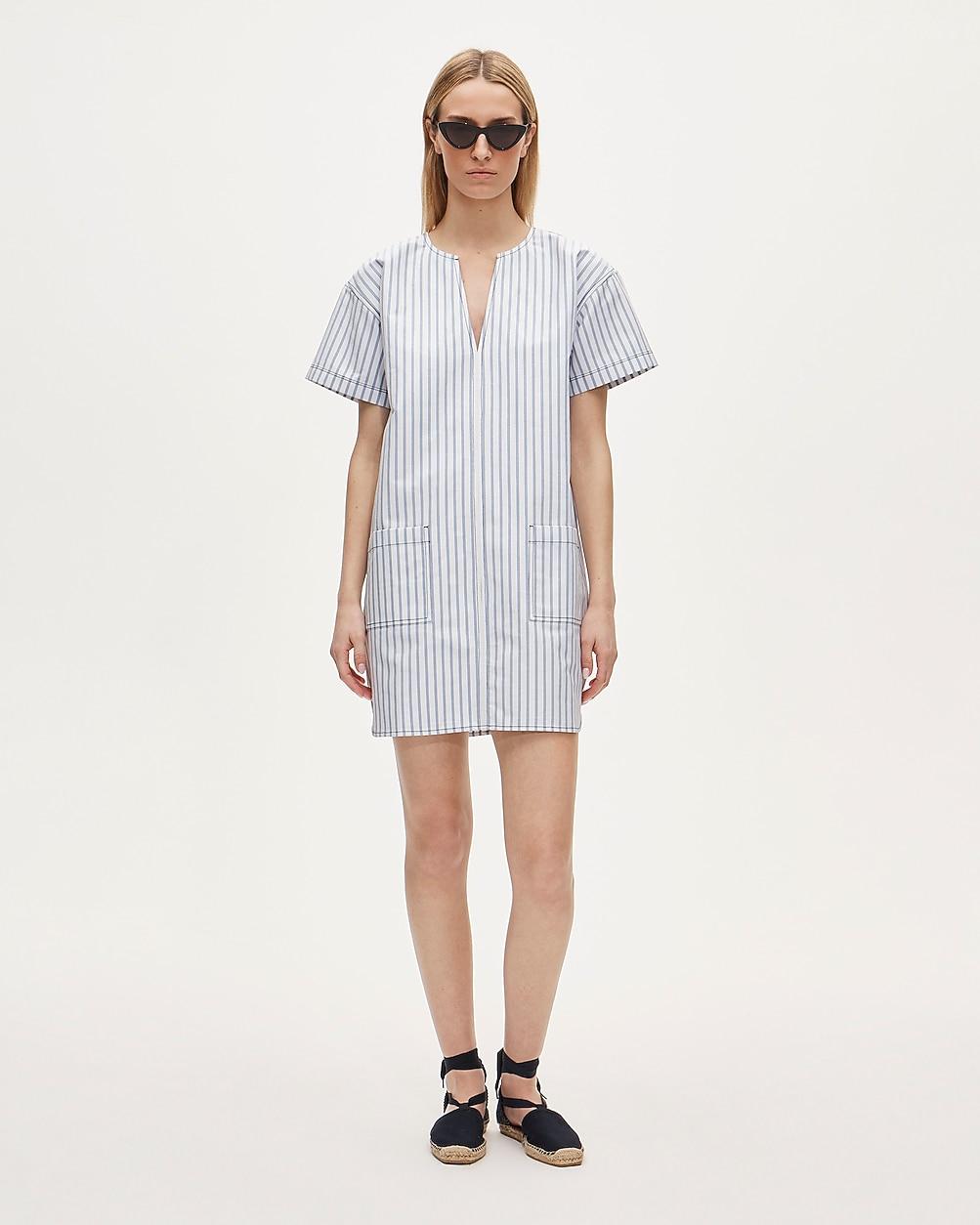 Patch-pocket pullover dress in striped structured cotton poplin by J.CREW