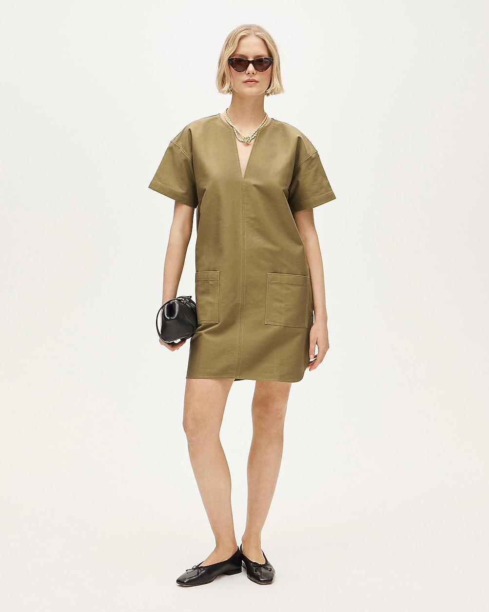 Patch-pocket pullover dress in structured cotton poplin by J.CREW