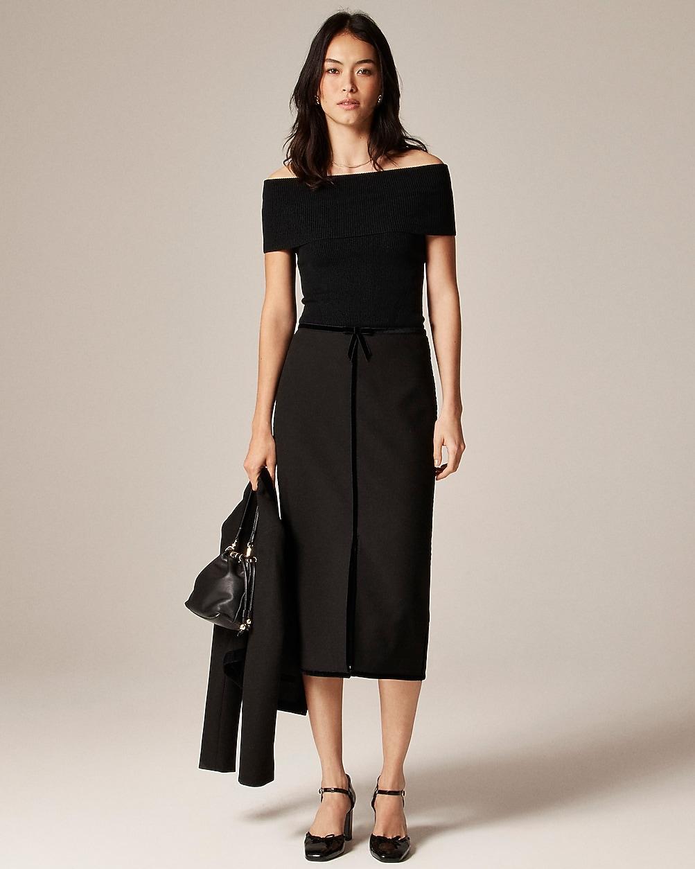 Pencil midi skirt with velvet trim in four-season stretch by J.CREW