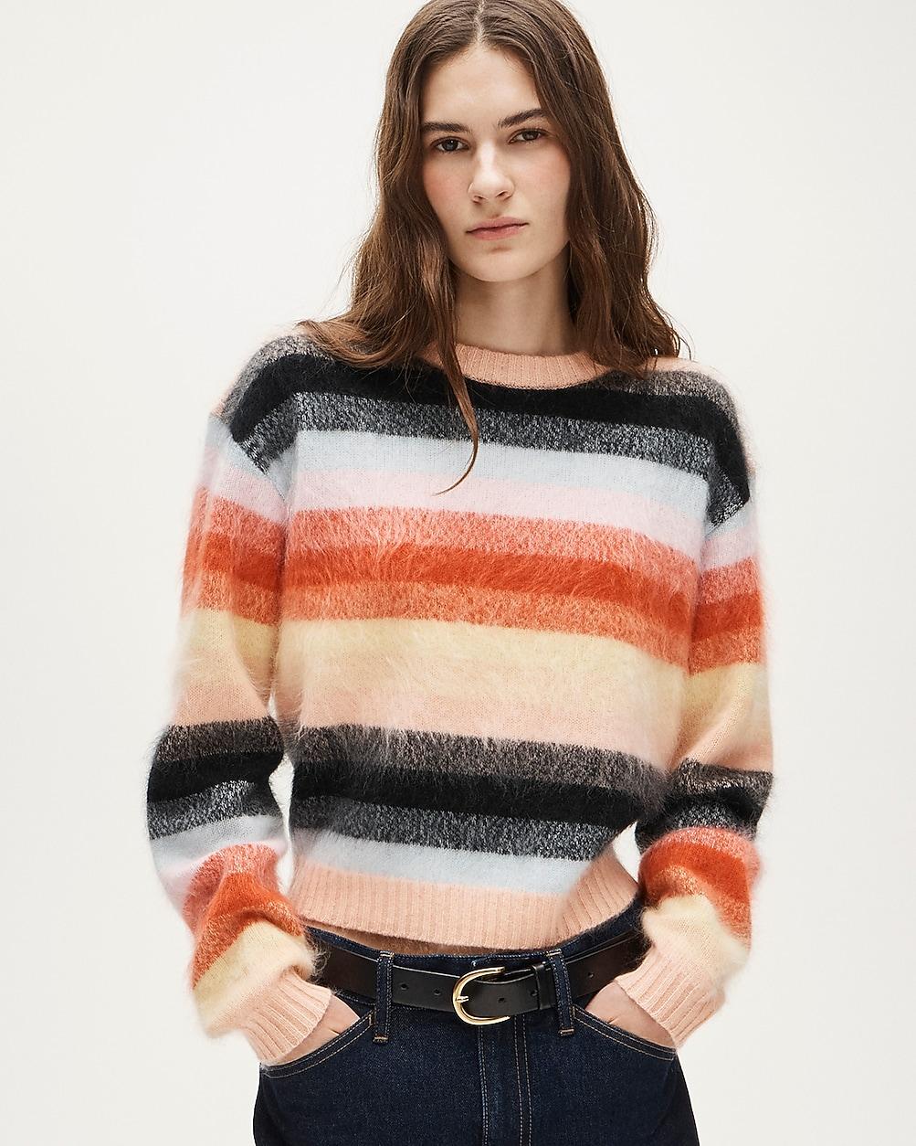 Perfect brushed cashmere crewneck sweater in stripe by J.CREW