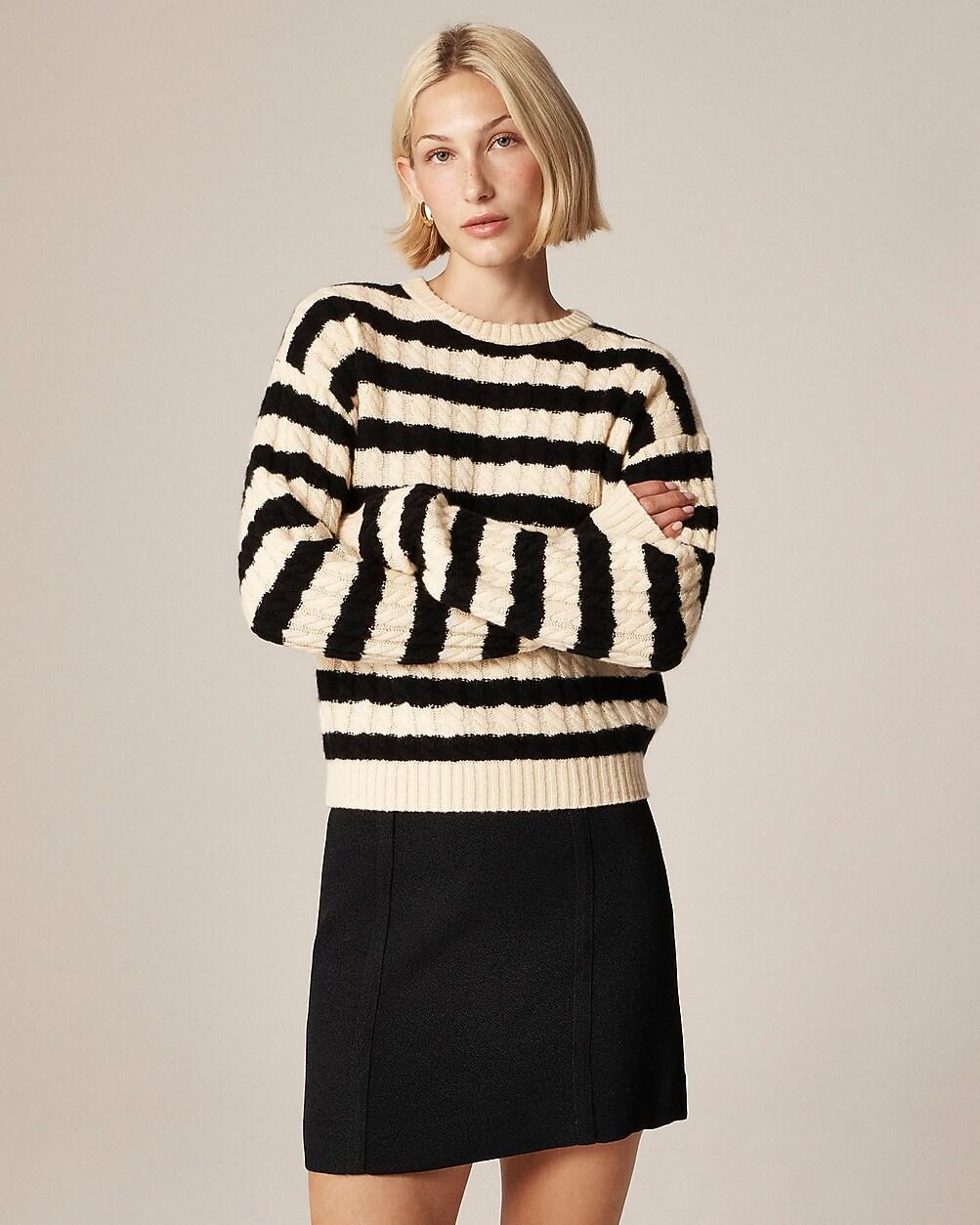 Perfect cashmere cable-knit crewneck sweater in stripe by J.CREW