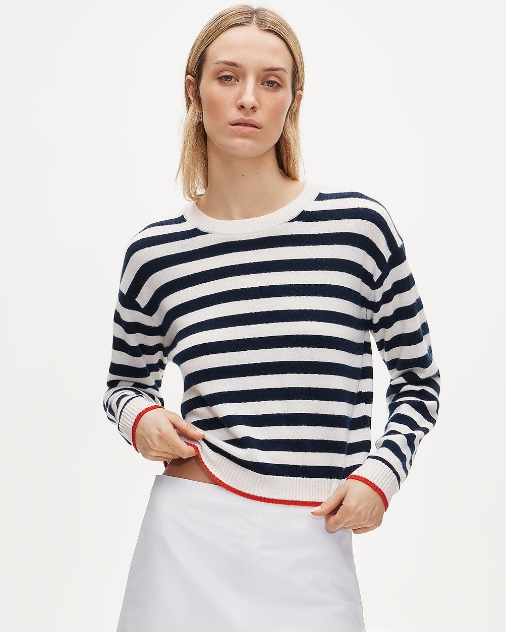 Perfect cashmere crewneck in mariner stripe by J.CREW