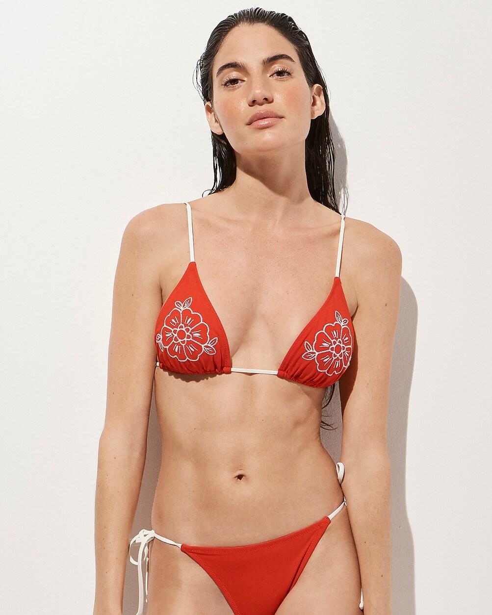 Perfect embroidered contast-trim string bikini top by J.CREW