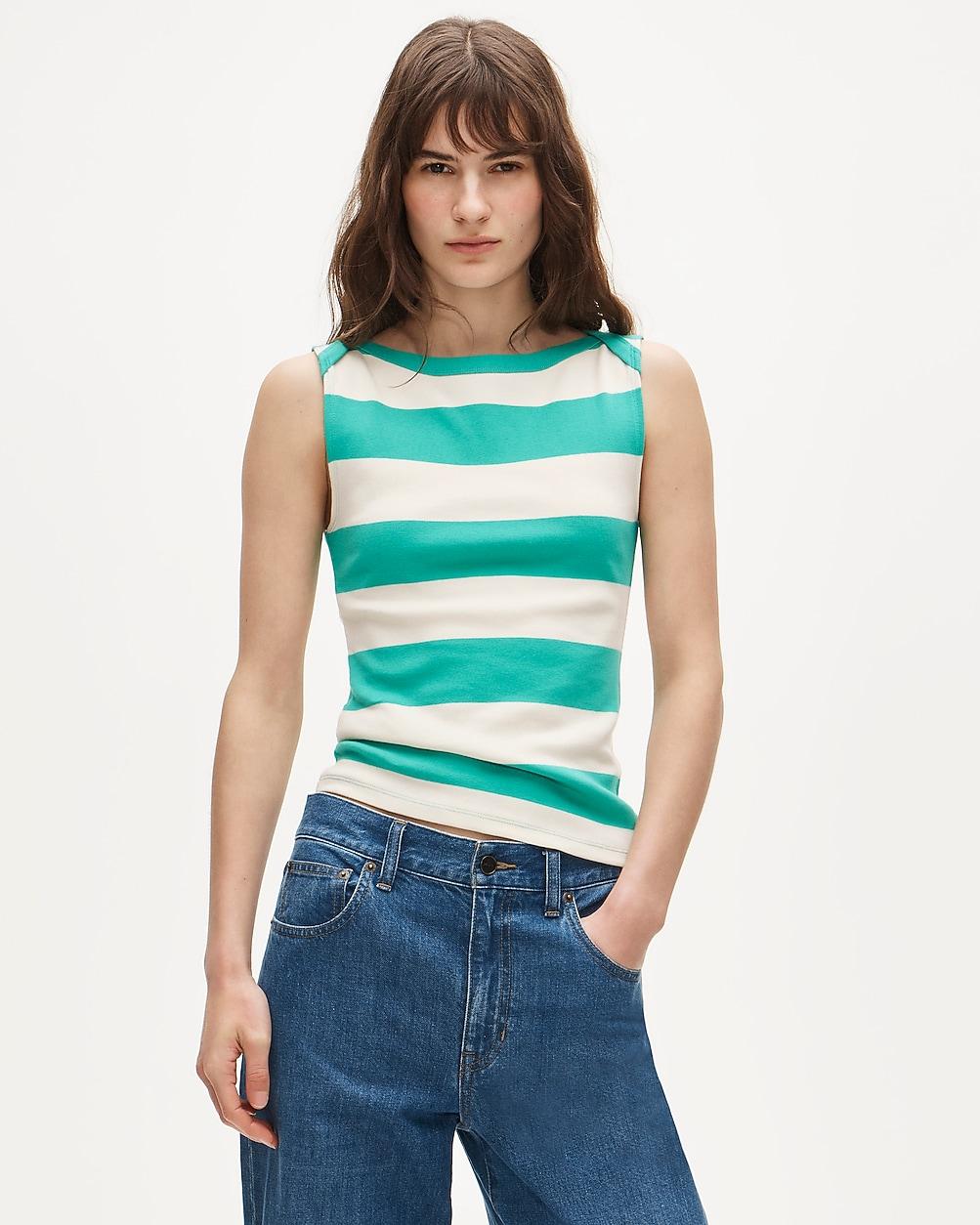 Perfect-fit boatneck tank top in stripe by J.CREW
