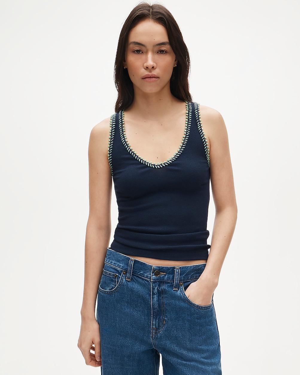 Perfect rib V-neck tank top with hand-stitched trim by J.CREW