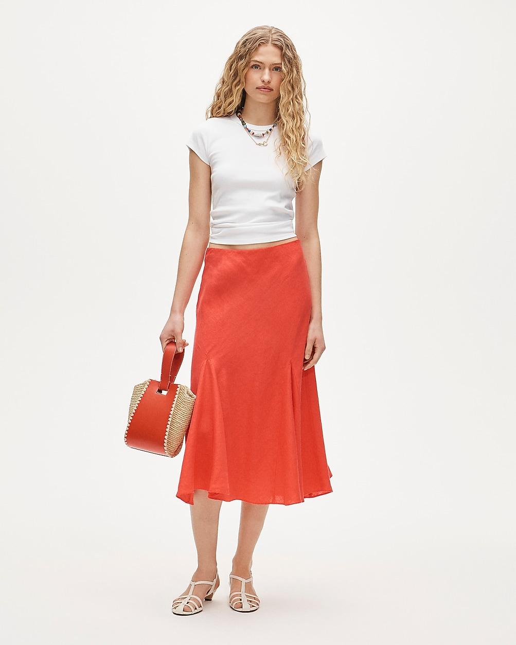 Petite Gwyneth flounce-hem slip skirt in linen by J.CREW