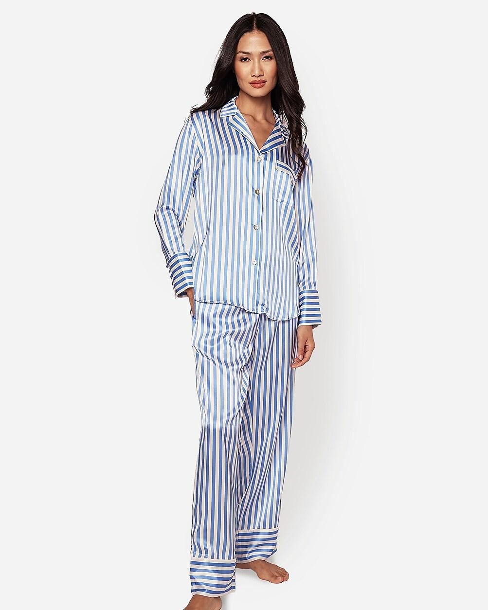 Petite Plume™ women's pajama set in mulberry silk stripe by J.CREW