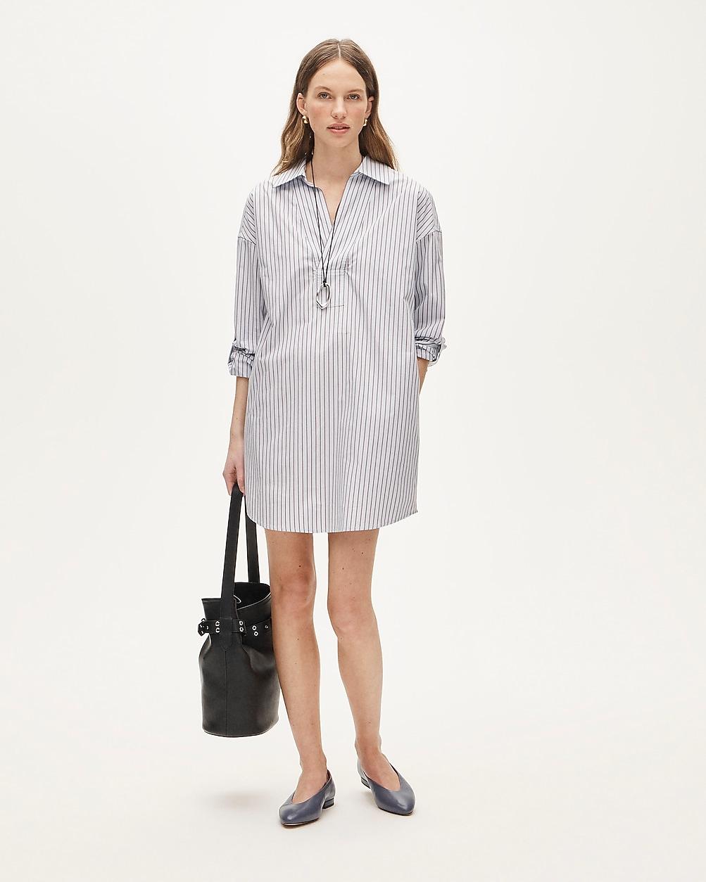 Petite V-neck popover dress in striped cotton poplin by J.CREW