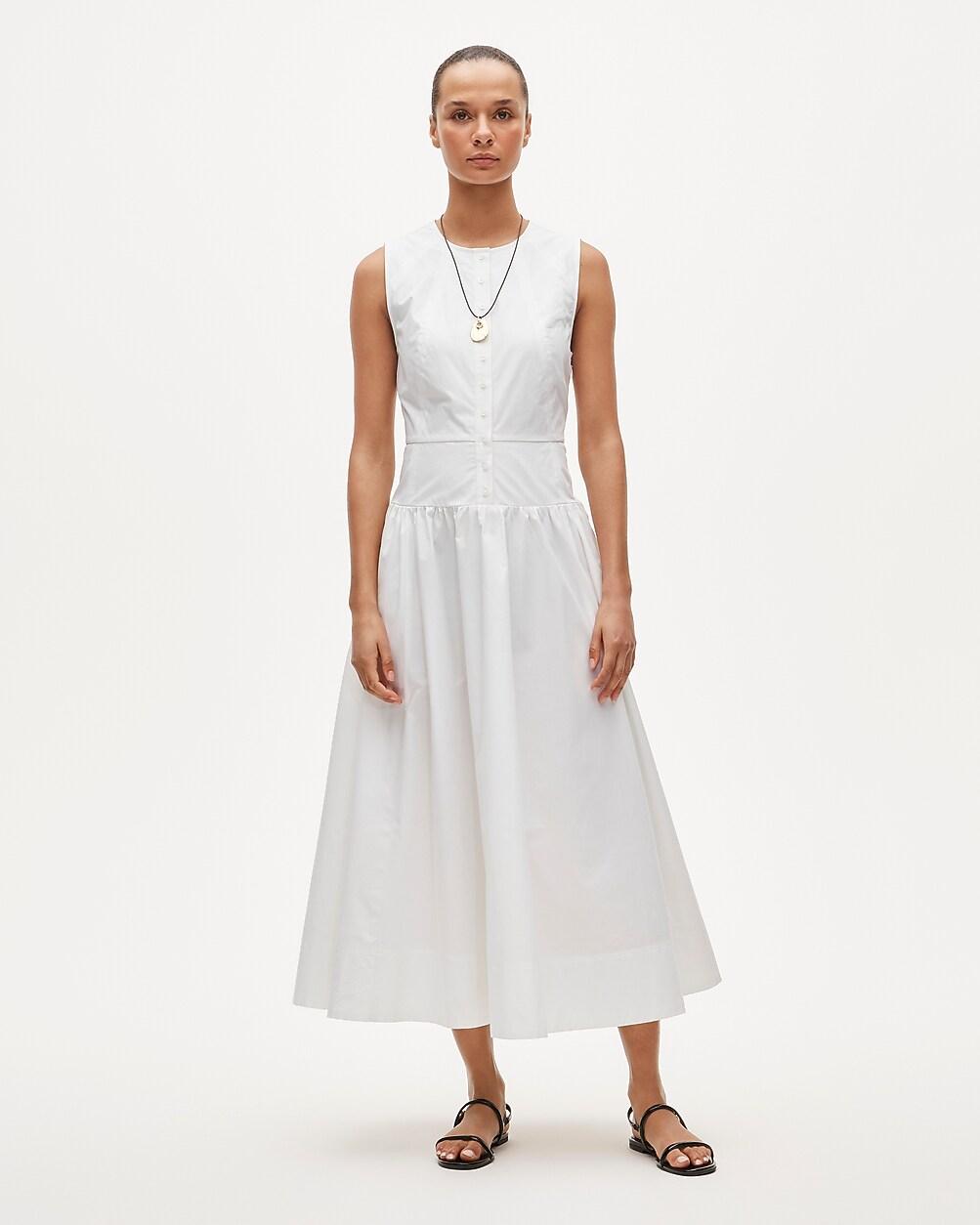 Petite button-front dress in cotton poplin by J.CREW