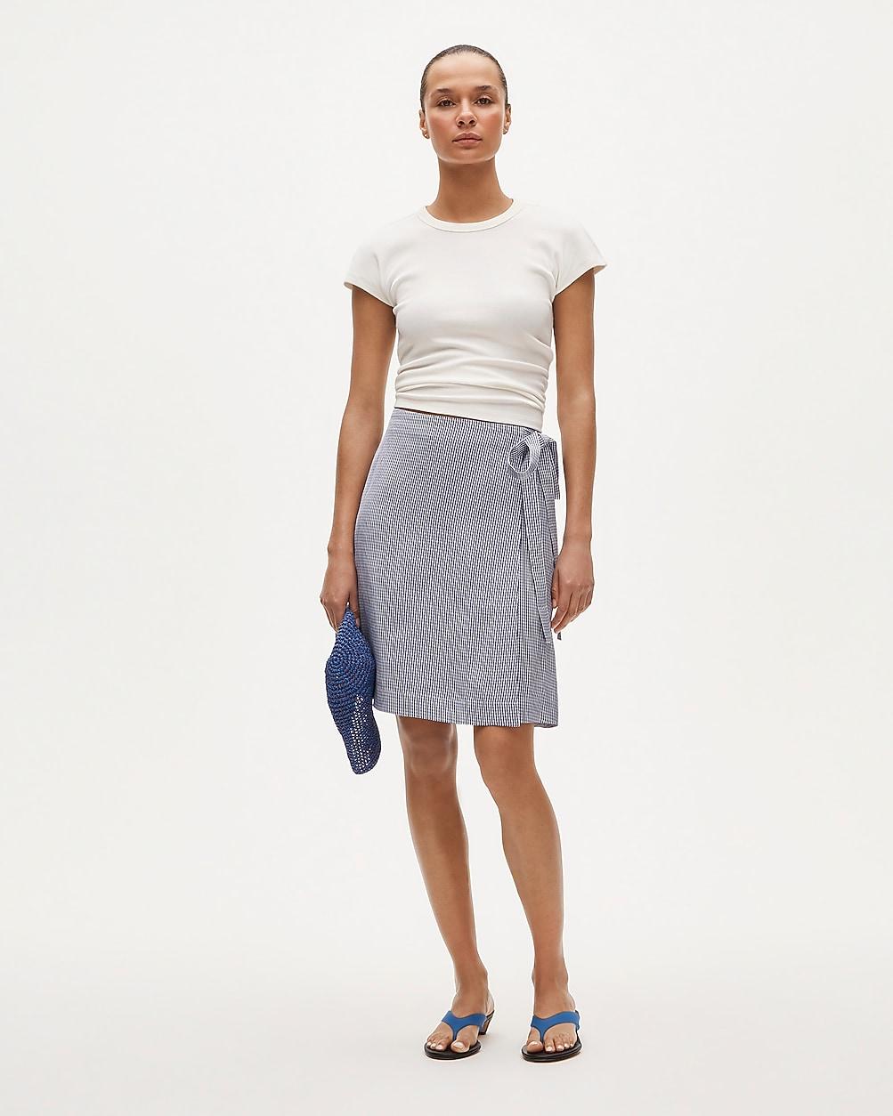 Petite knee-length wrap skirt in gingham linen blend by J.CREW