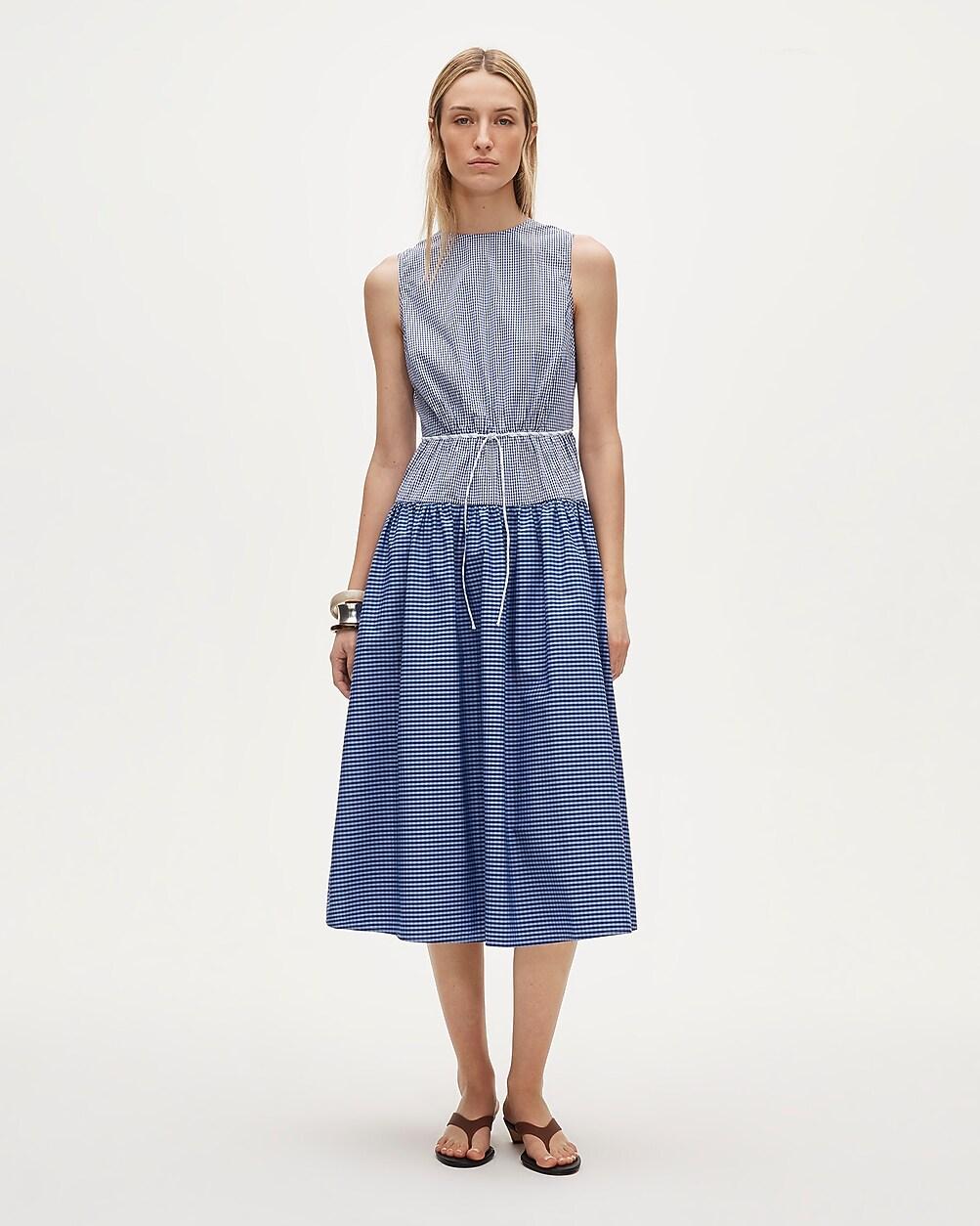 Petite open-back dress in mixed gingham print by J.CREW