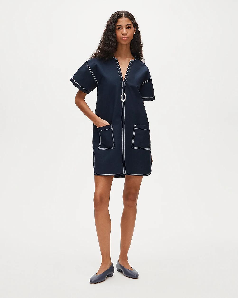 Petite patch-pocket pullover dress in structured cotton poplin by J.CREW