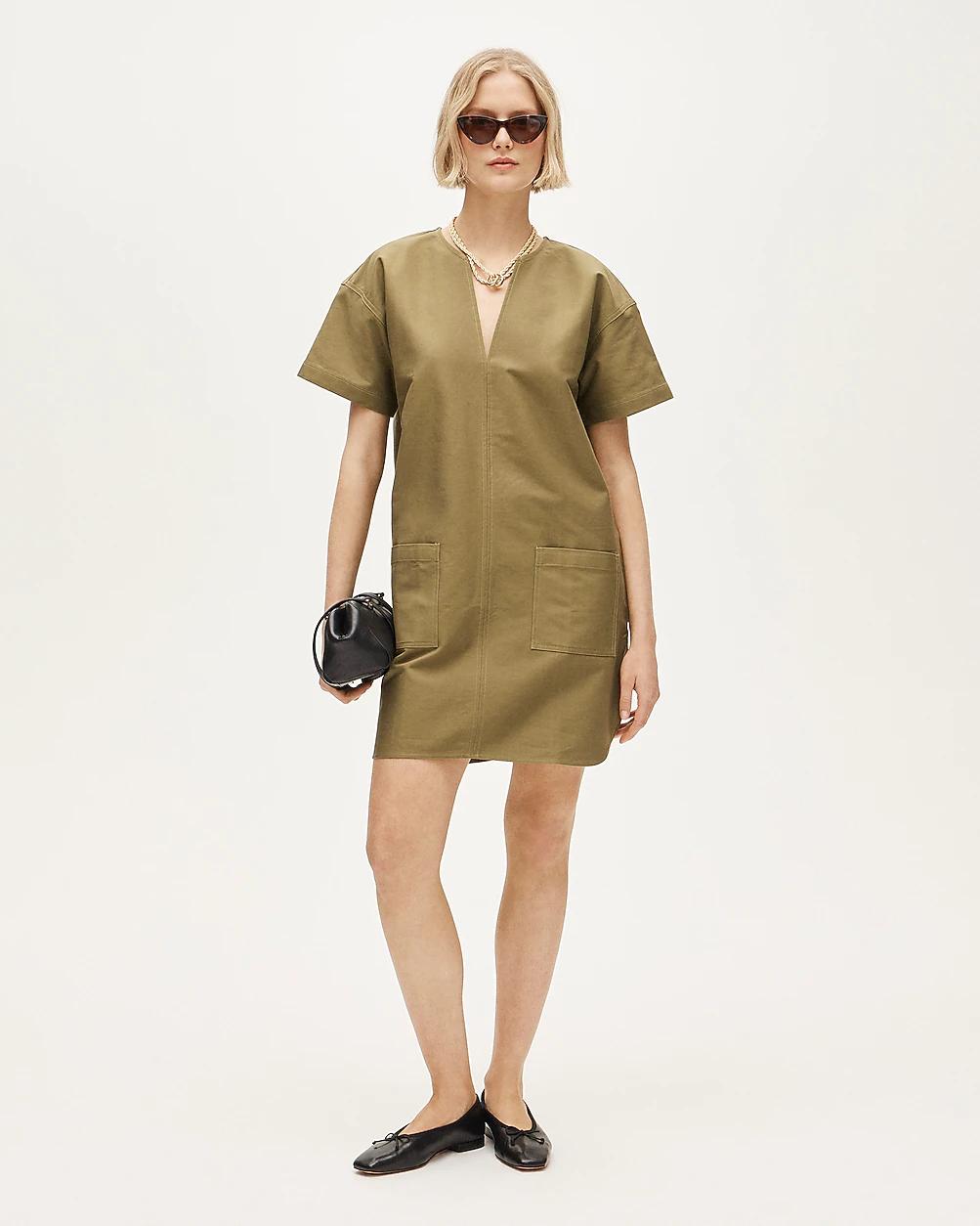Petite patch-pocket pullover dress in structured cotton poplin by J.CREW