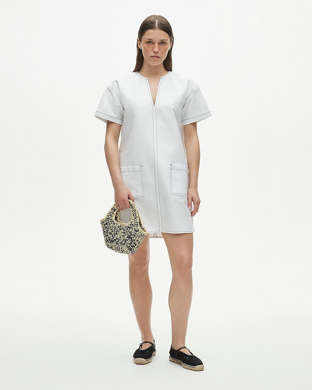 Petite patch-pocket pullover dress in structured cotton poplin by J.CREW