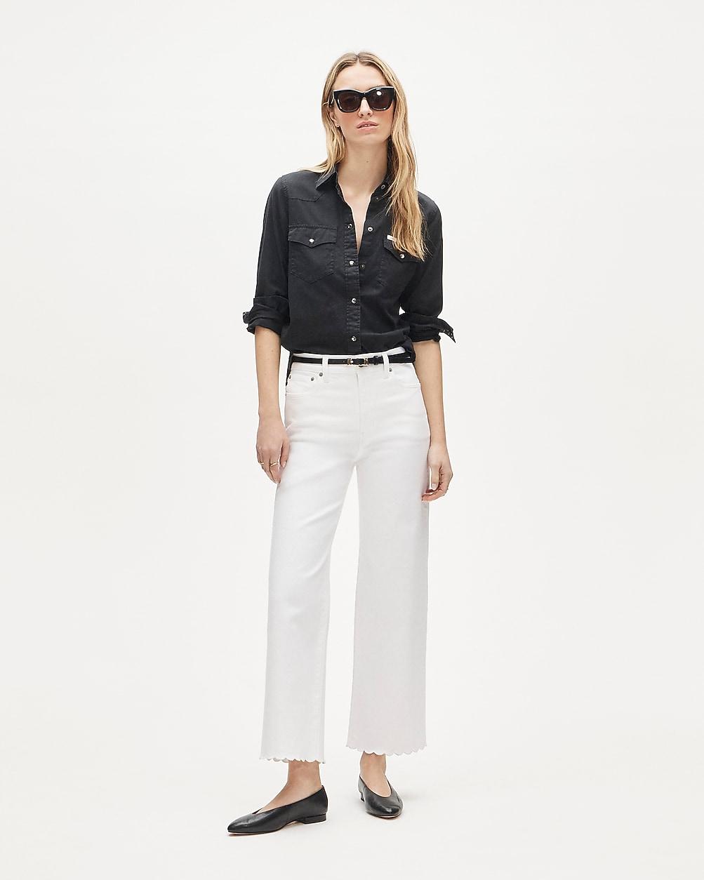 Petite scallop-trim slim-wide jean by J.CREW