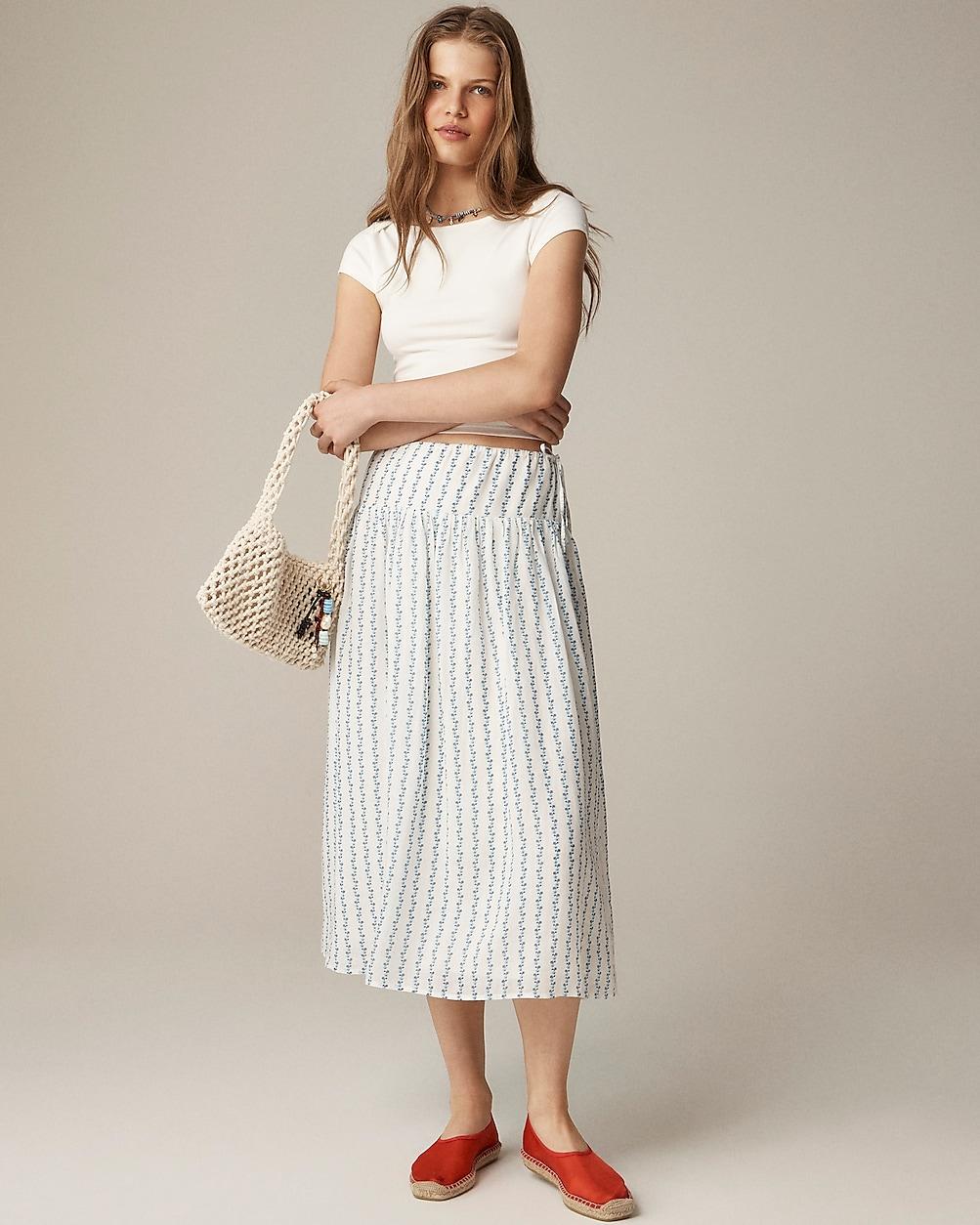 Petite side-tie skirt in blue daisy-print ramie by J.CREW Petite side-tie skirt in blue daisy-print ramie by J.CREW