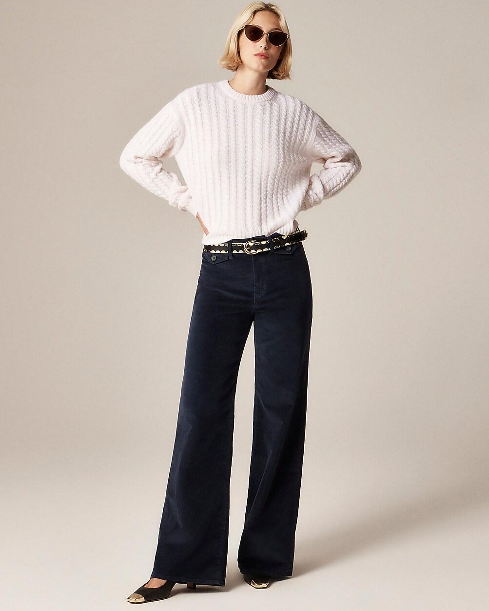 Petite wide-leg trouser in washed velvet by J.CREW