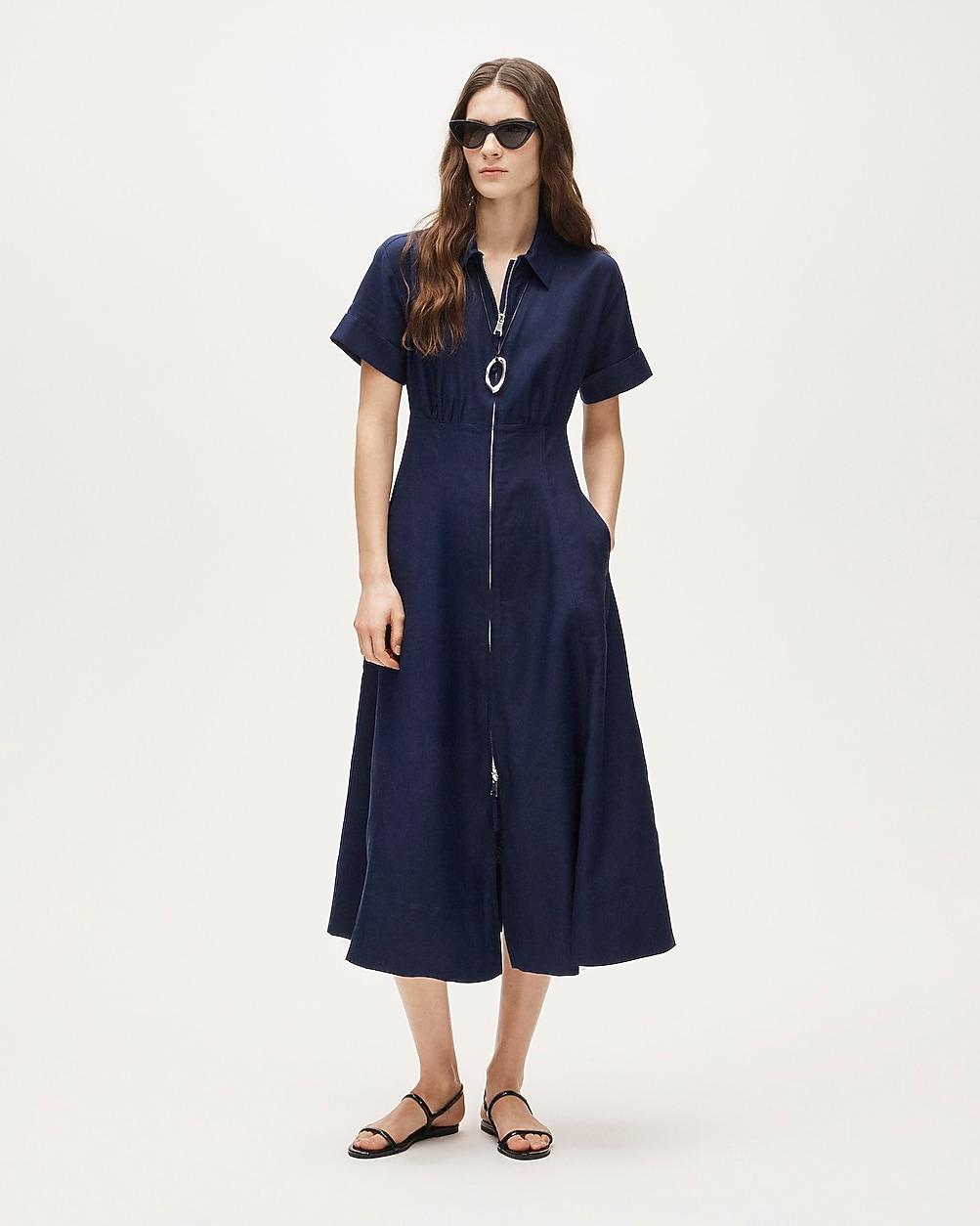 Petite zip-up shirt-dress in Gramercy linen blend by J.CREW