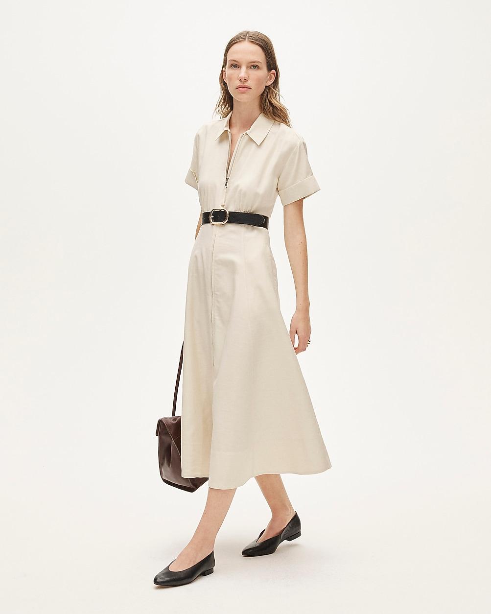 Petite zip-up shirt-dress in Gramercy linen blend by J.CREW