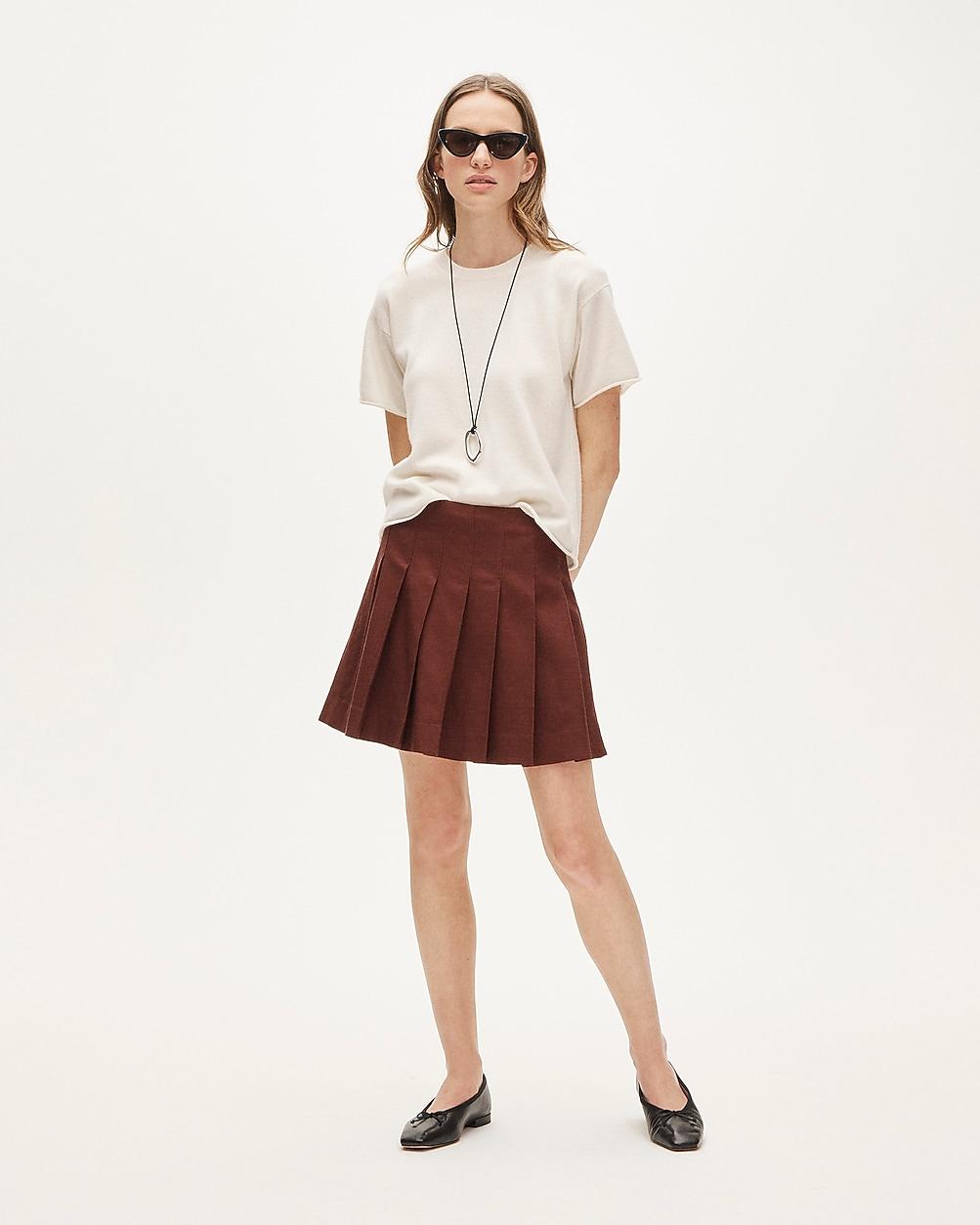 Pleated mini skirt in Gramercy linen blend by J.CREW