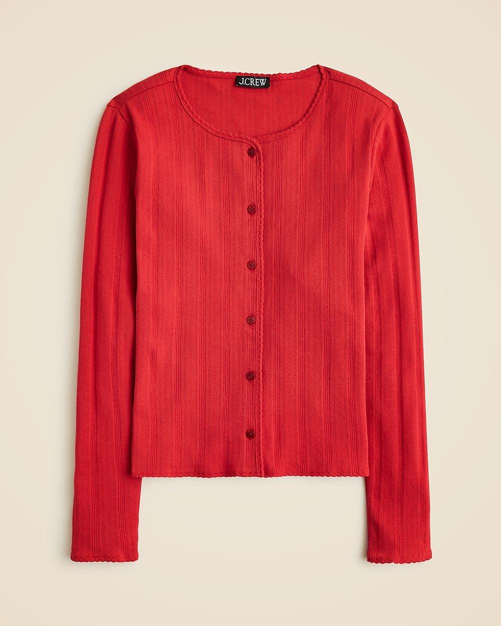 Pointelle crewneck knit cardigan by J.CREW