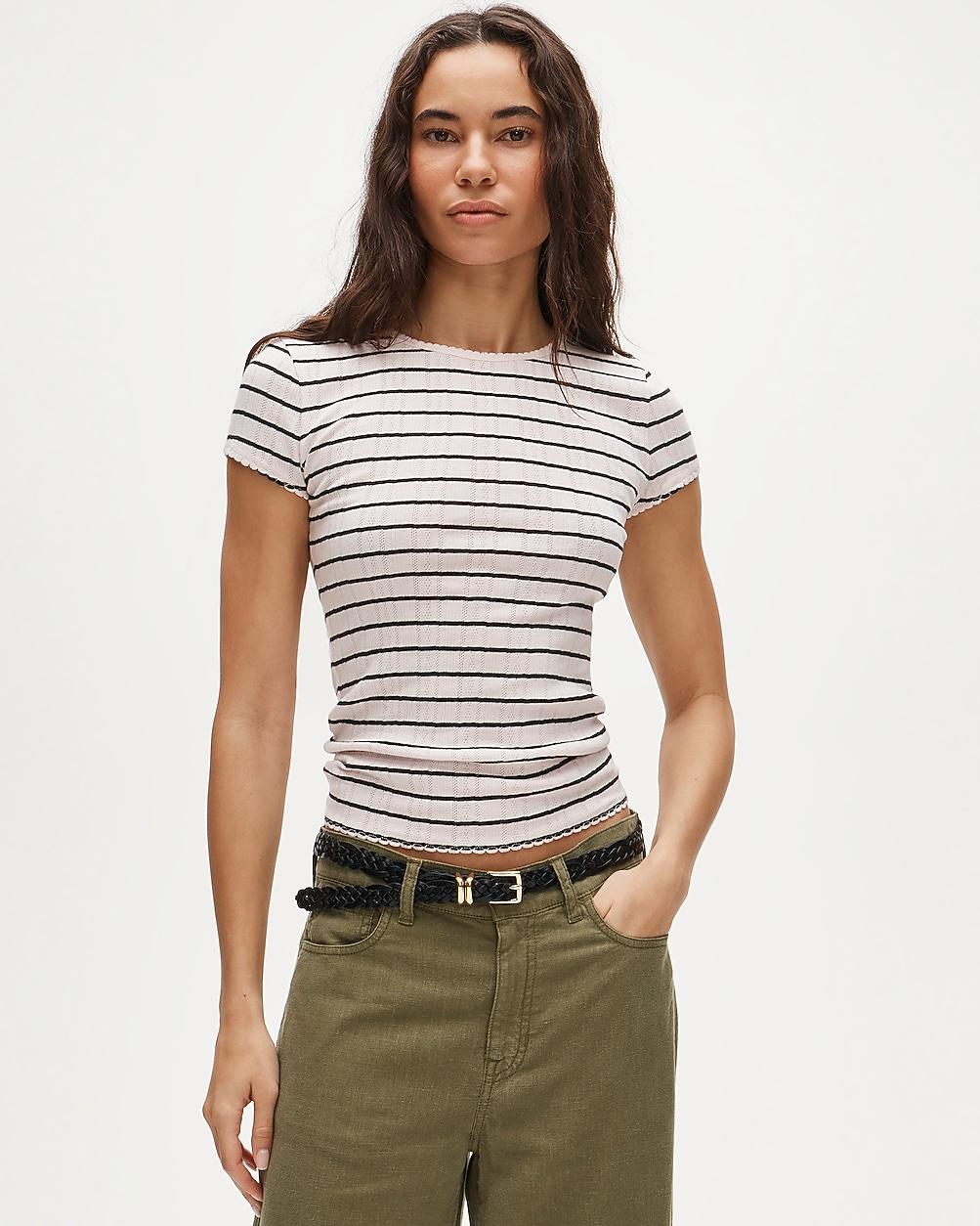 Pointelle short-sleeve T-shirt in stripe by J.CREW